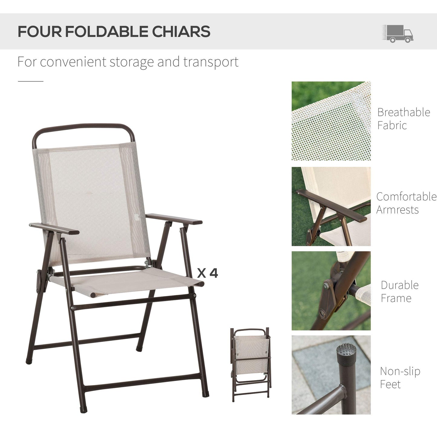 Outsunny 6-Piece Outdoor Dining Set with Umbrella & Glass Table – Beige