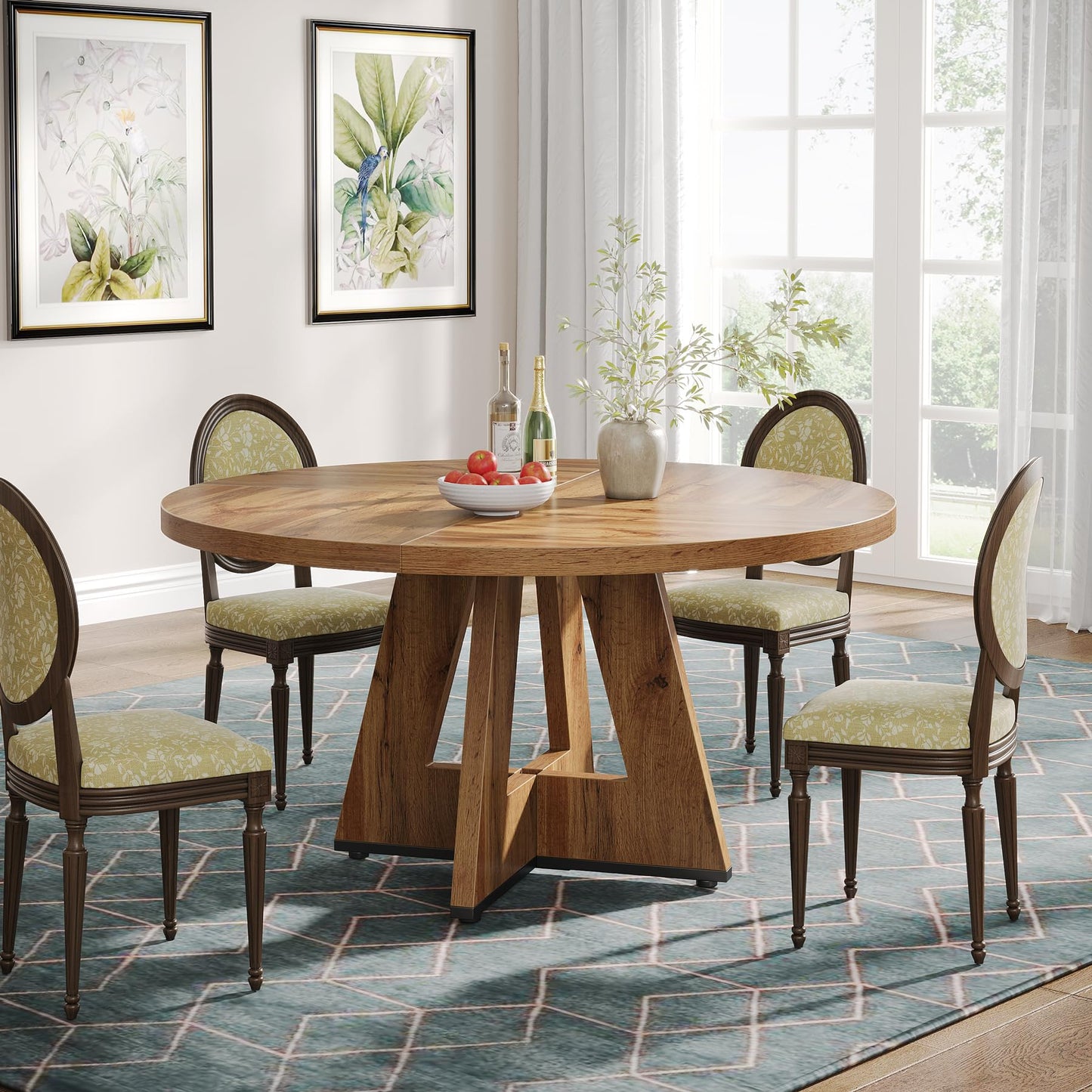 Tribesigns 47" Round Farmhouse Dining Table for 4 – Rustic Wood Dining Table