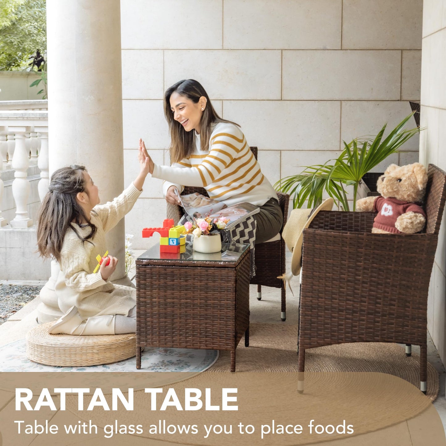 3-Piece Rattan Patio Furniture Set – Brown/Beige Chairs with Coffee Table
