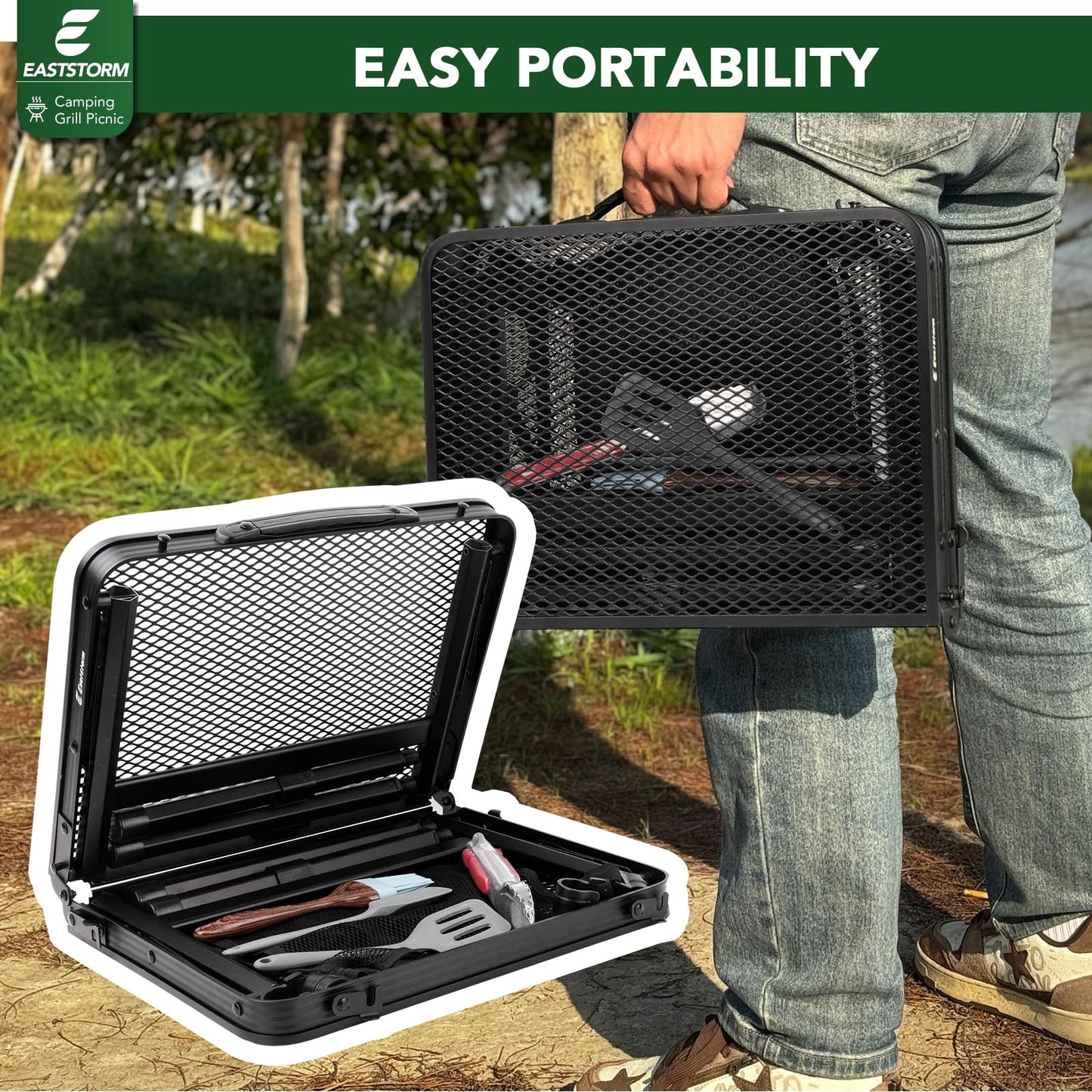 EASTSTORM Small Folding Table – Compact Portable Outdoor Table, Black, 23.6" x 15.8"