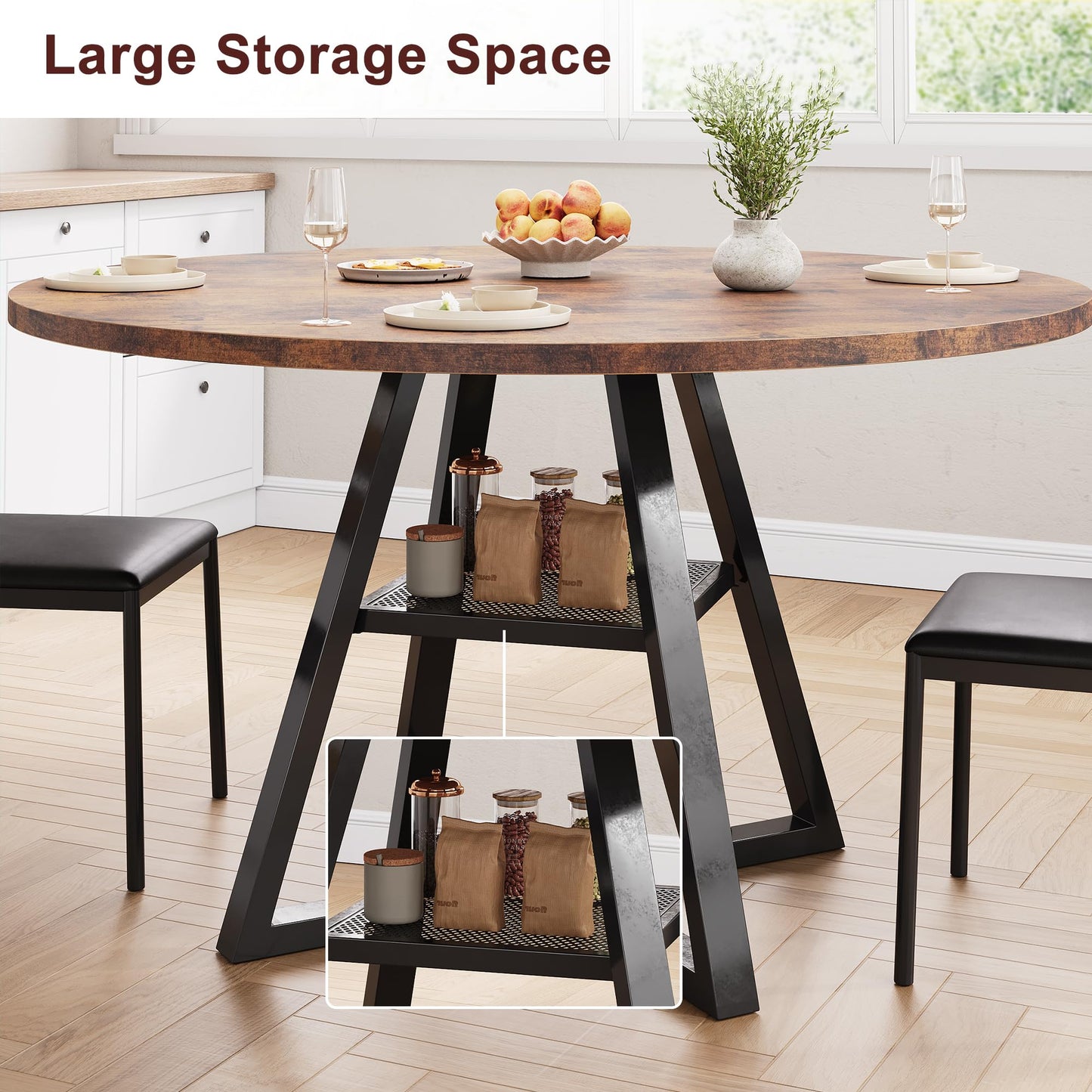 Jocoevol 47" Round Dining Table for 4 – Space-Saving Pedestal Wood Table for Kitchen & Dining Room, Vintage Finish