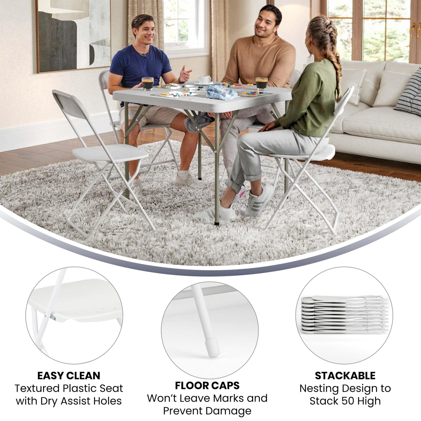 Set of 10 Heavy-Duty Foldable Plastic Chairs – Indoor/Outdoor, White