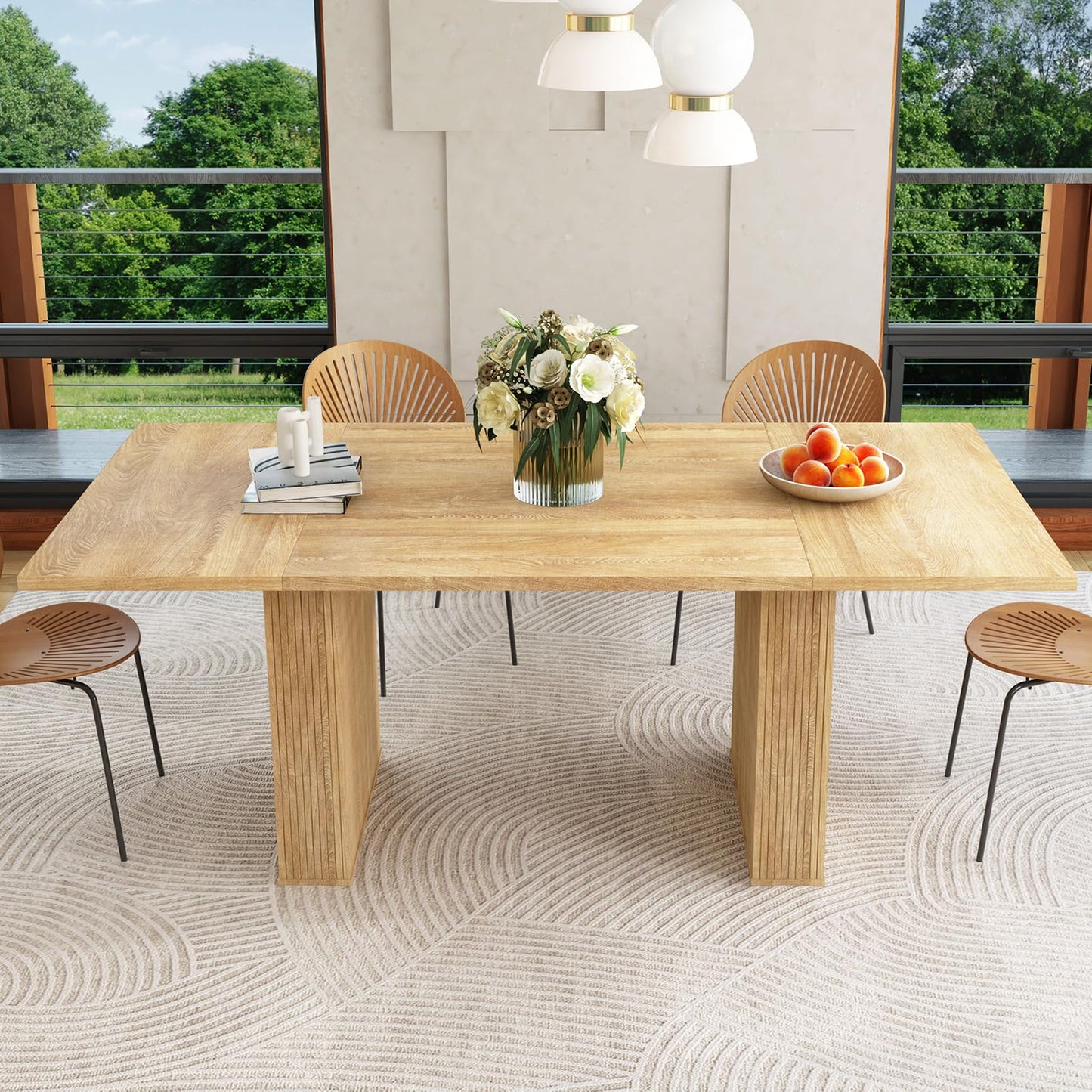 Weselon 78" Rectangular Dining Table – Modern Farmhouse Table for 6-10, Natural Wood Finish