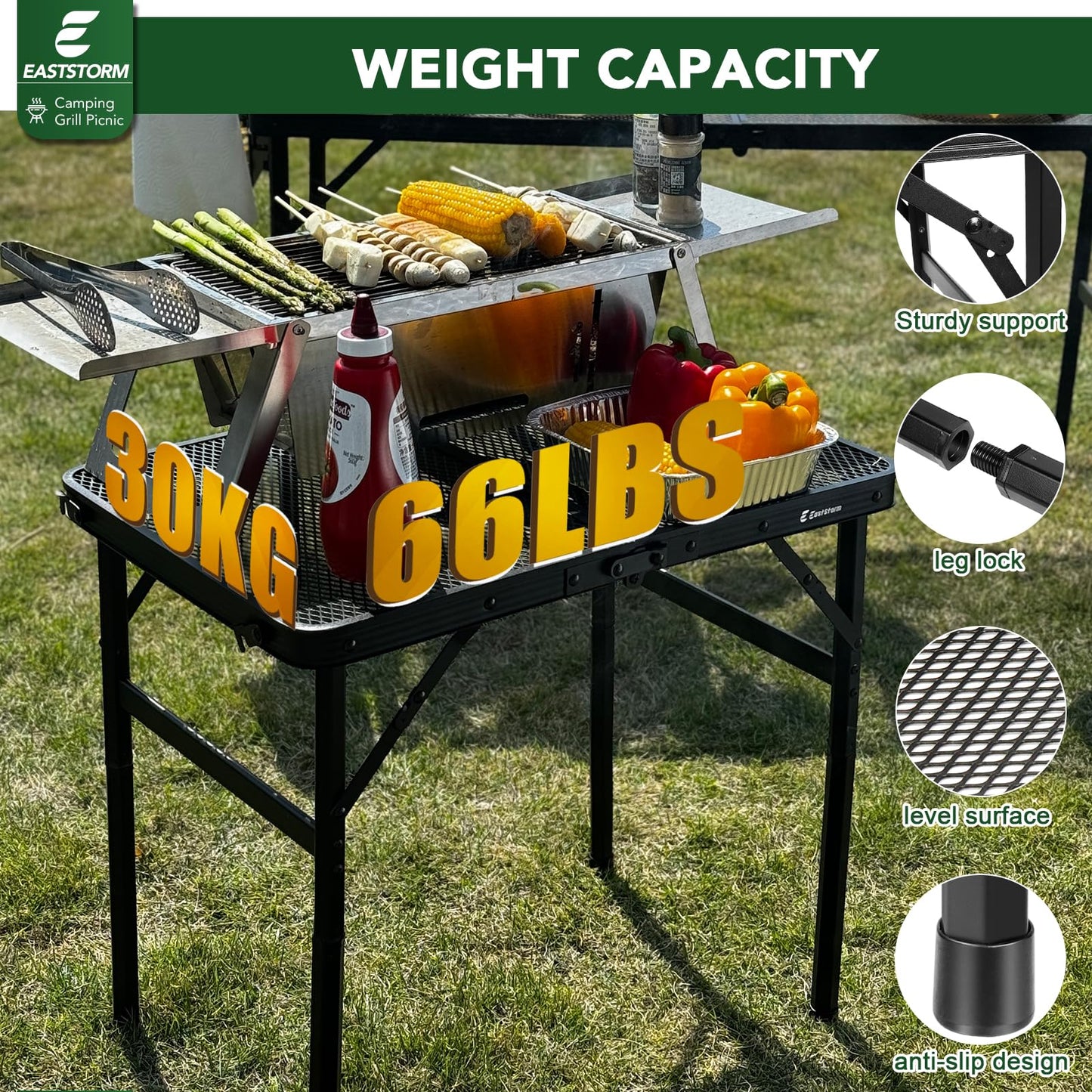 EASTSTORM Small Folding Table – Compact Portable Outdoor Table, Black, 23.6" x 15.8"