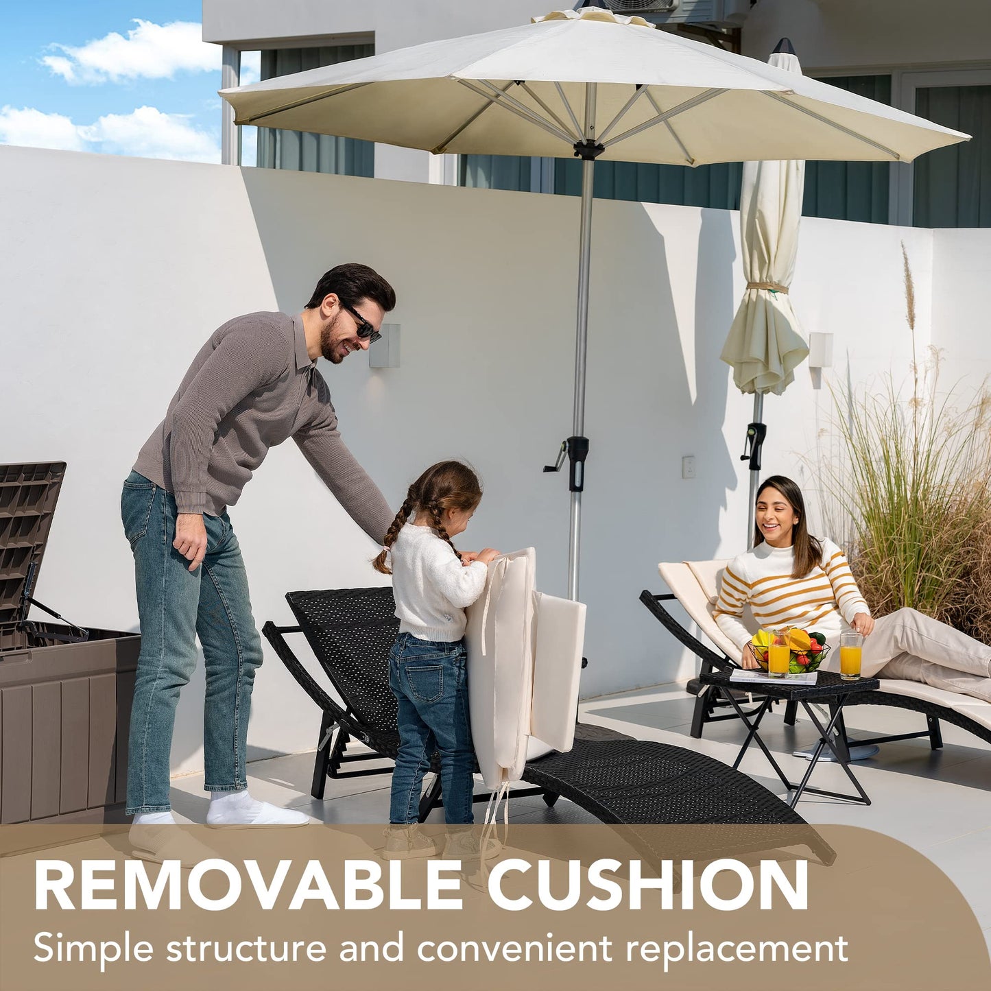 Devoko 3-Piece Outdoor Lounge Set with Cushions & Folding Table – Beige