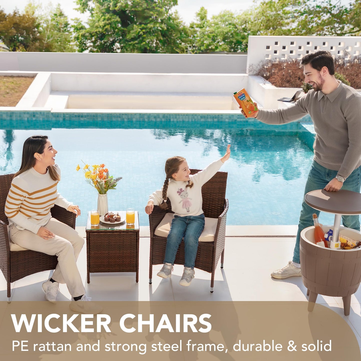 3-Piece Rattan Patio Furniture Set – Brown/Beige Chairs with Coffee Table