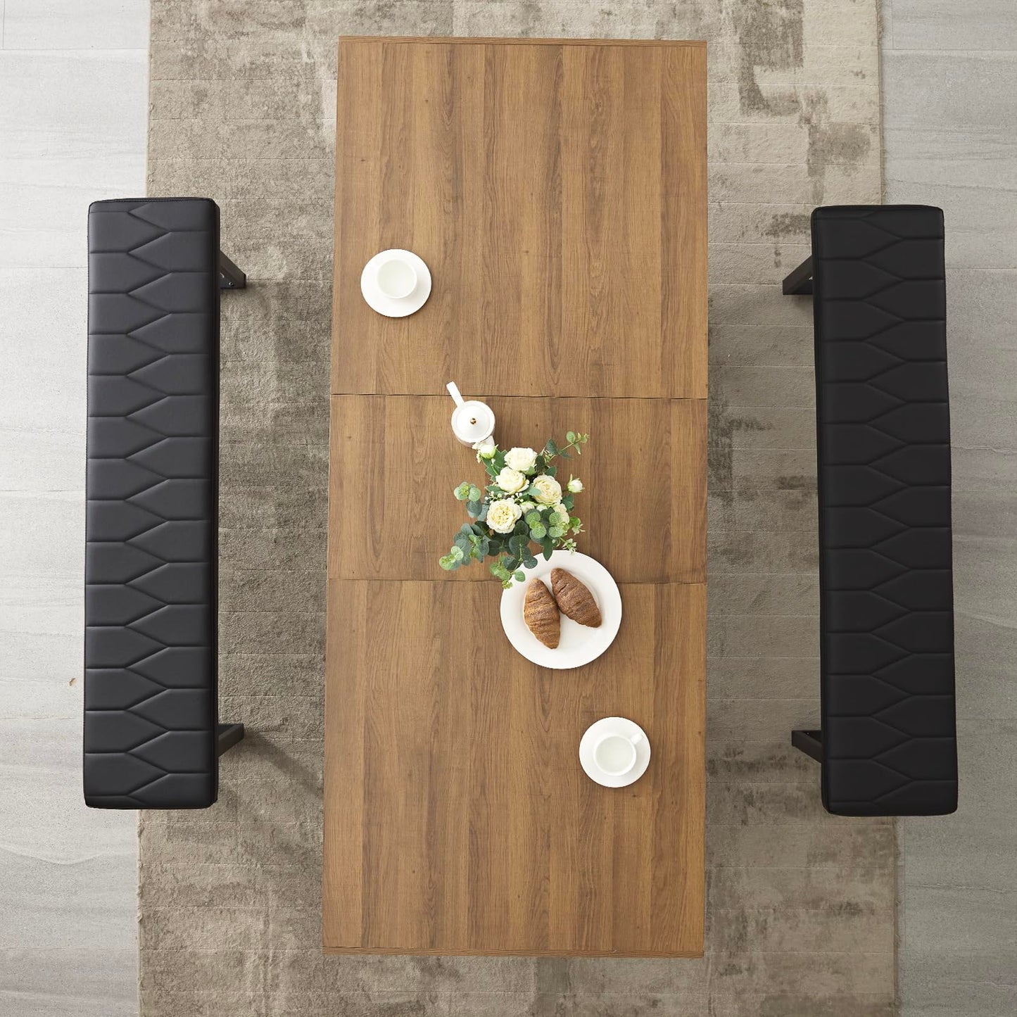 STHOUYN 63”-79” Extendable Dining Table – Modern Farmhouse Wooden Table for 6-10, Walnut Brown