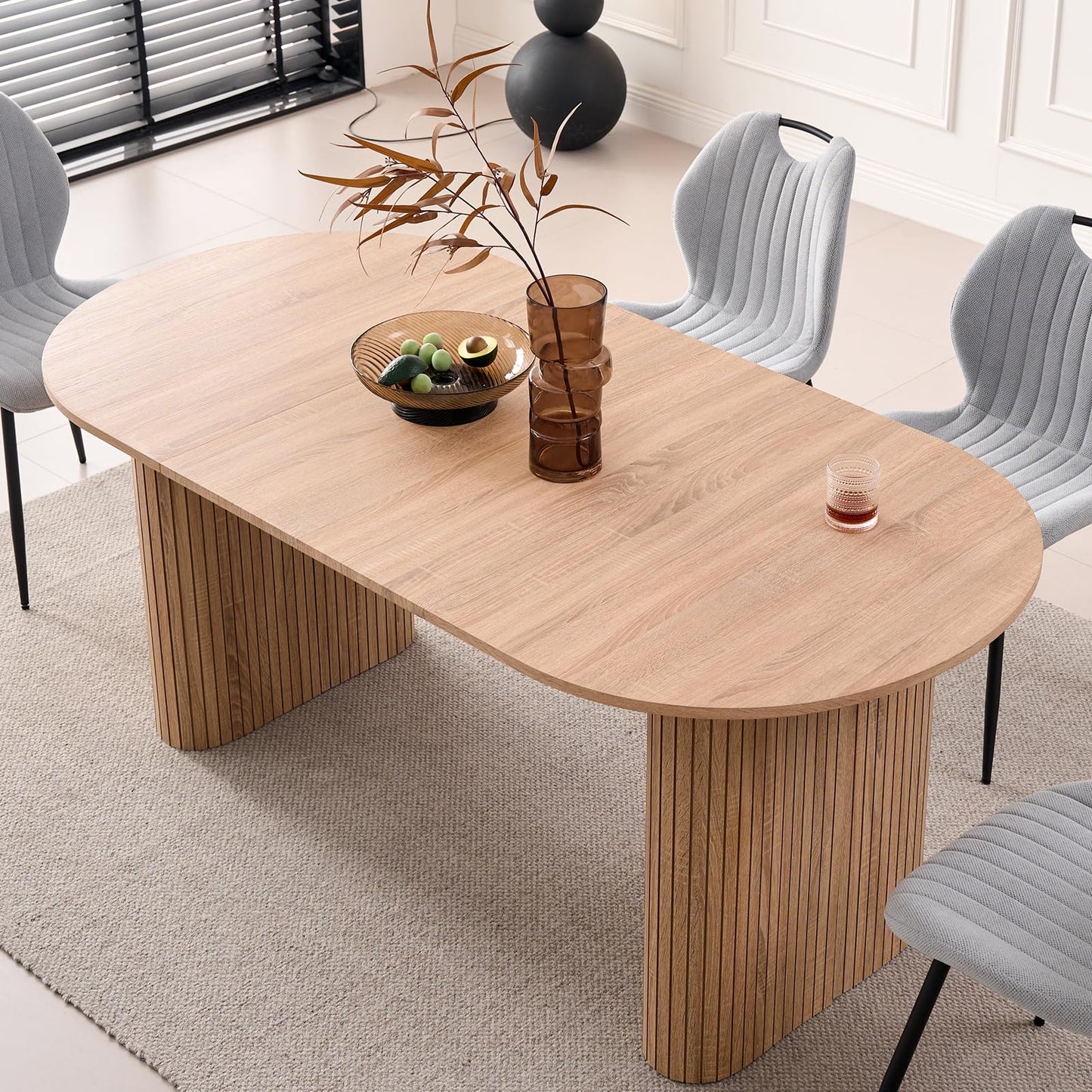 Lecafur HL 70.8" Oval Dining Table – Modern Farmhouse Kitchen Table for 4-6, Natural Wood Finish