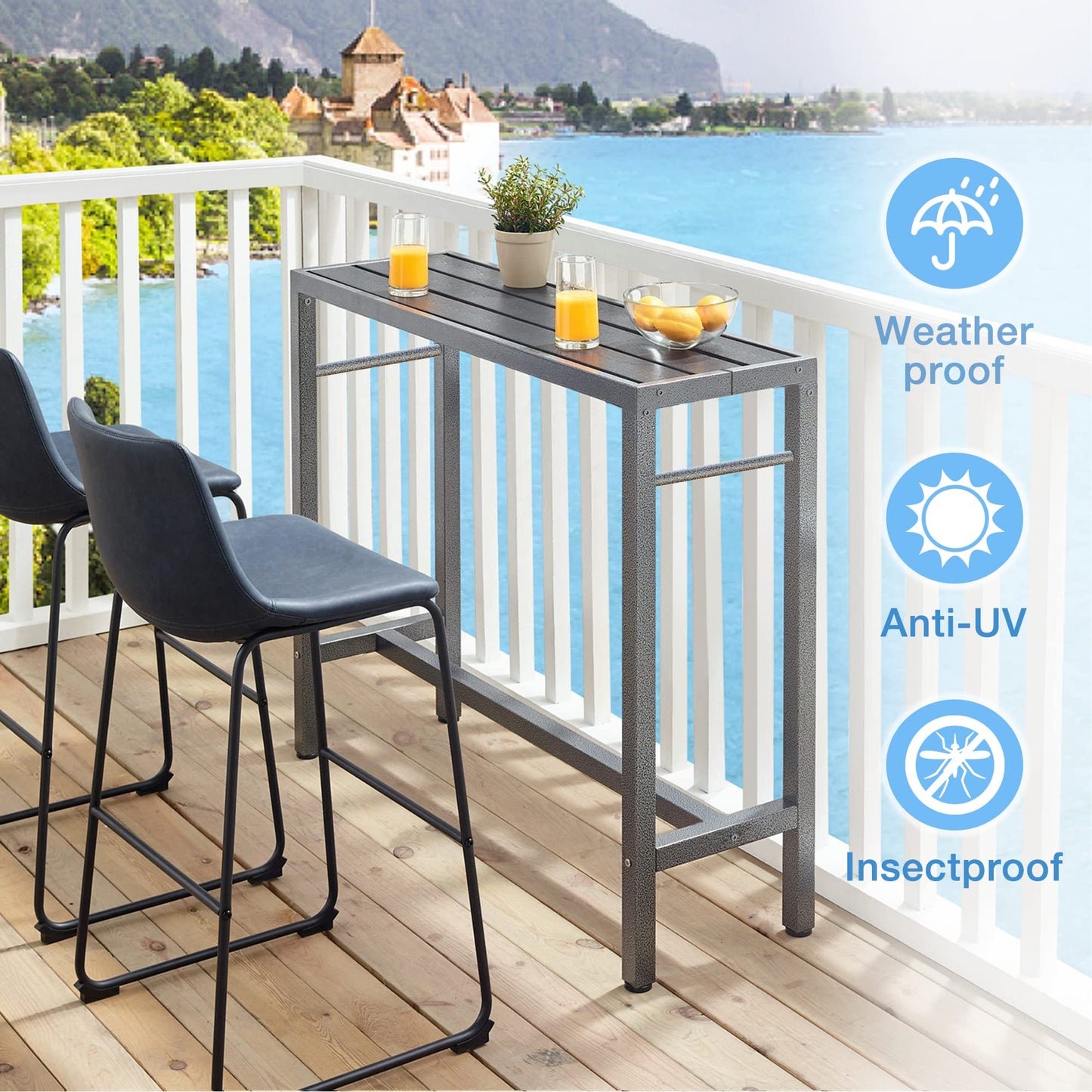 Mr IRONSTONE 47" Outdoor Bar Table – Patio & Indoor Pub Height with Waterproof Top