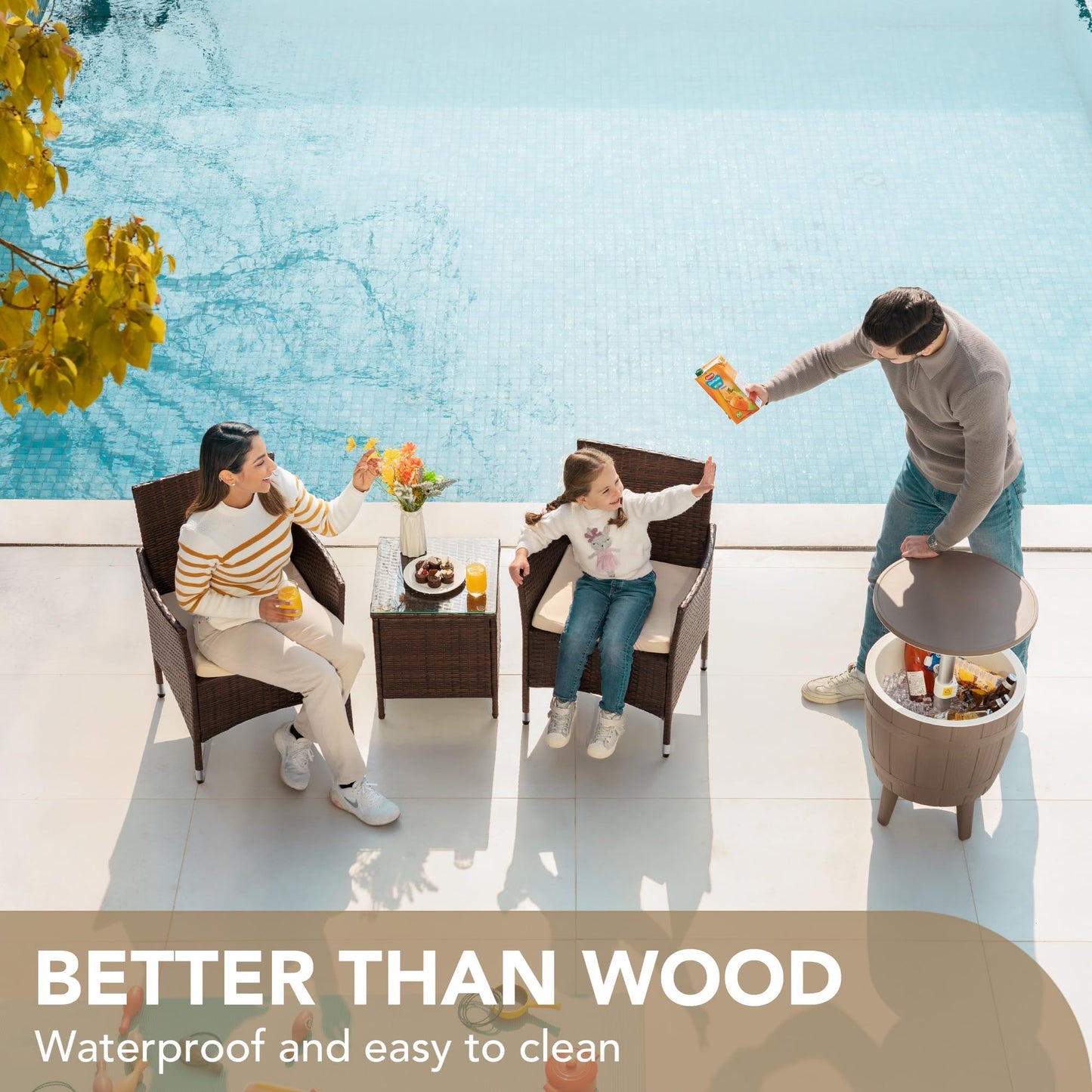 3-Piece Rattan Patio Furniture Set – Brown/Beige Chairs with Coffee Table
