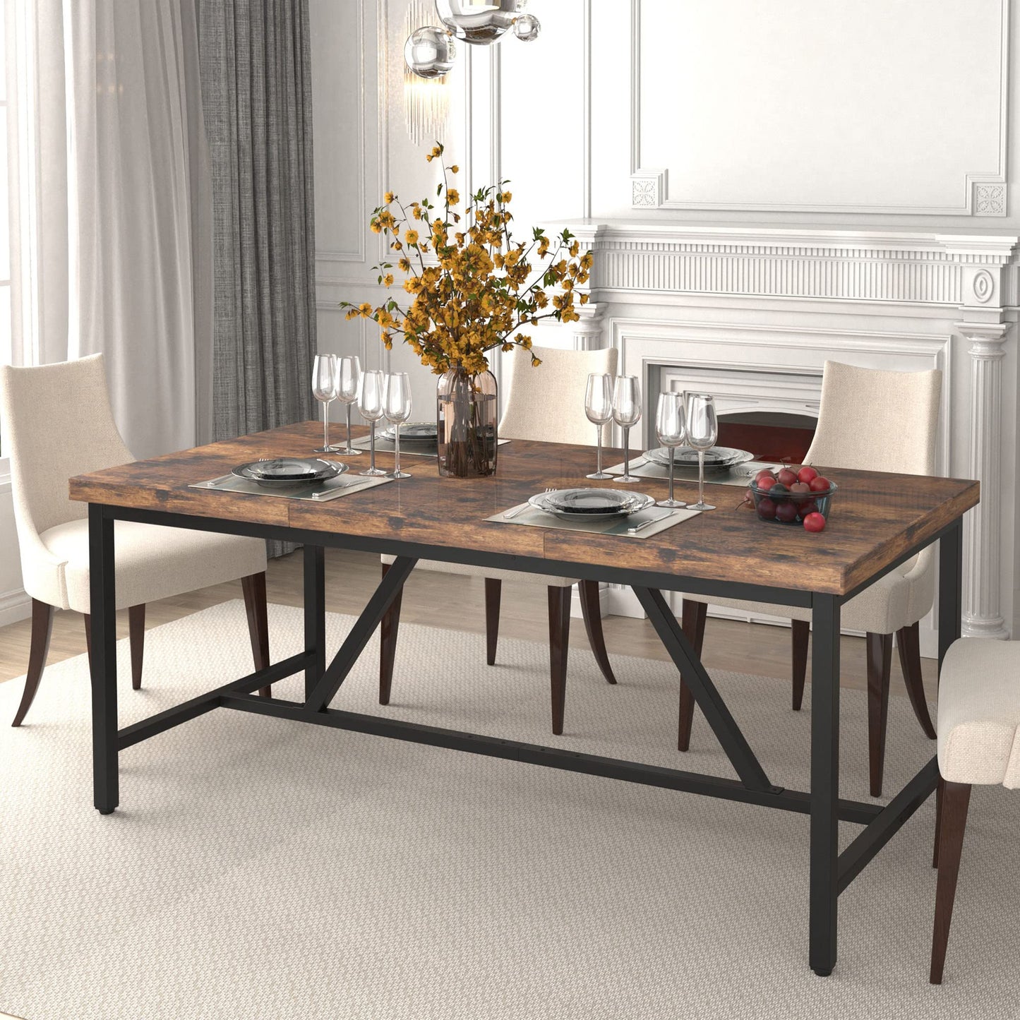 YITAHOME 70.8" Rustic Brown Farmhouse Dining Table – Seats 6-8, Industrial Wood Style Rectangle Table