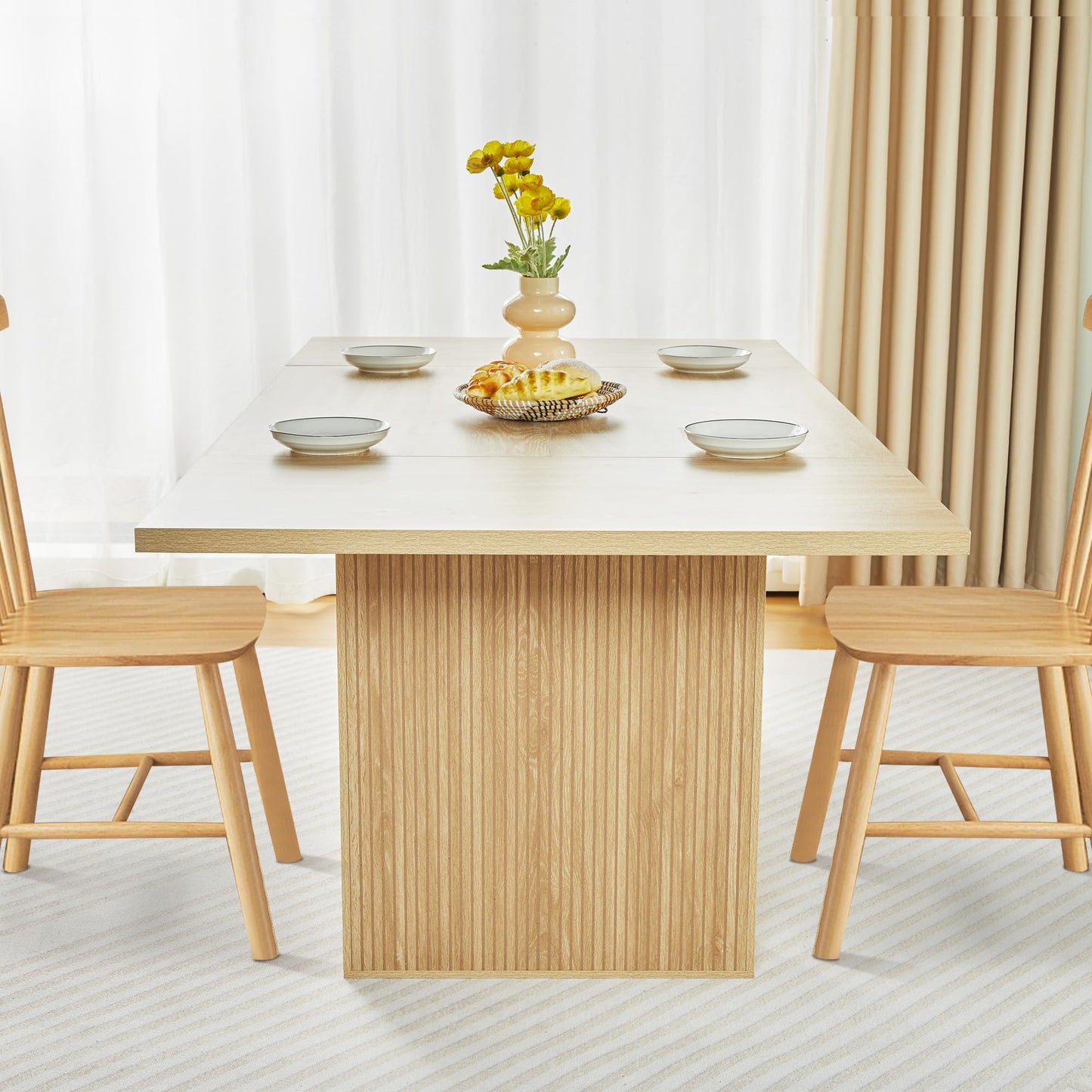 Weselon 78" Rectangular Dining Table – Modern Farmhouse Table for 6-10, Natural Wood Finish