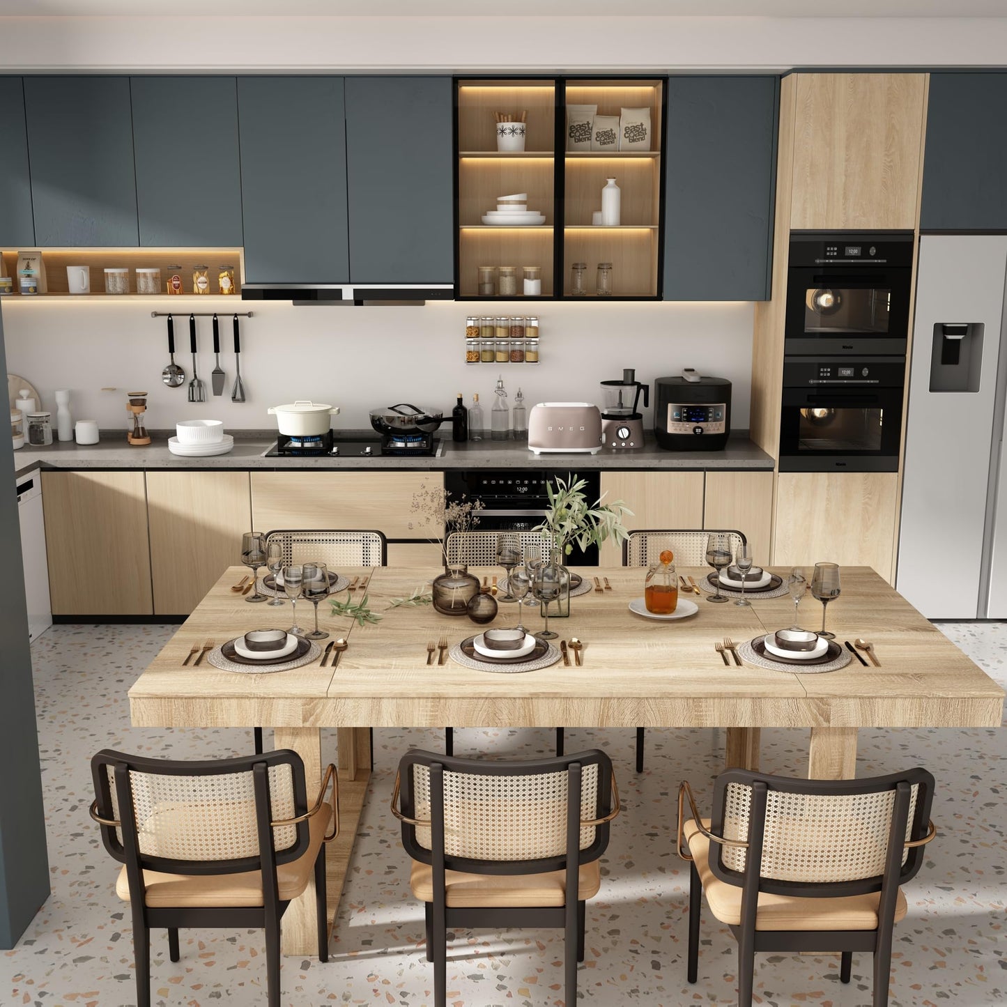WOODTIME 86.6" Dining Table for 8-10 – Modern Light Brown Kitchen & Conference Table
