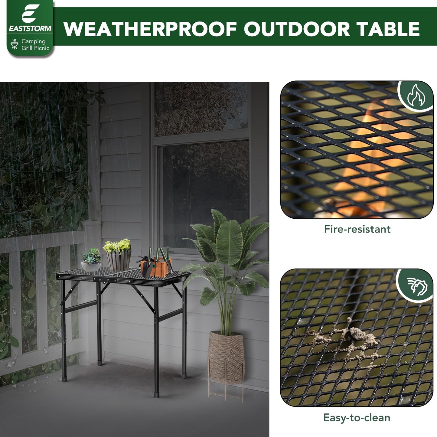 EASTSTORM Small Folding Table – Compact Portable Outdoor Table, Black, 23.6" x 15.8"