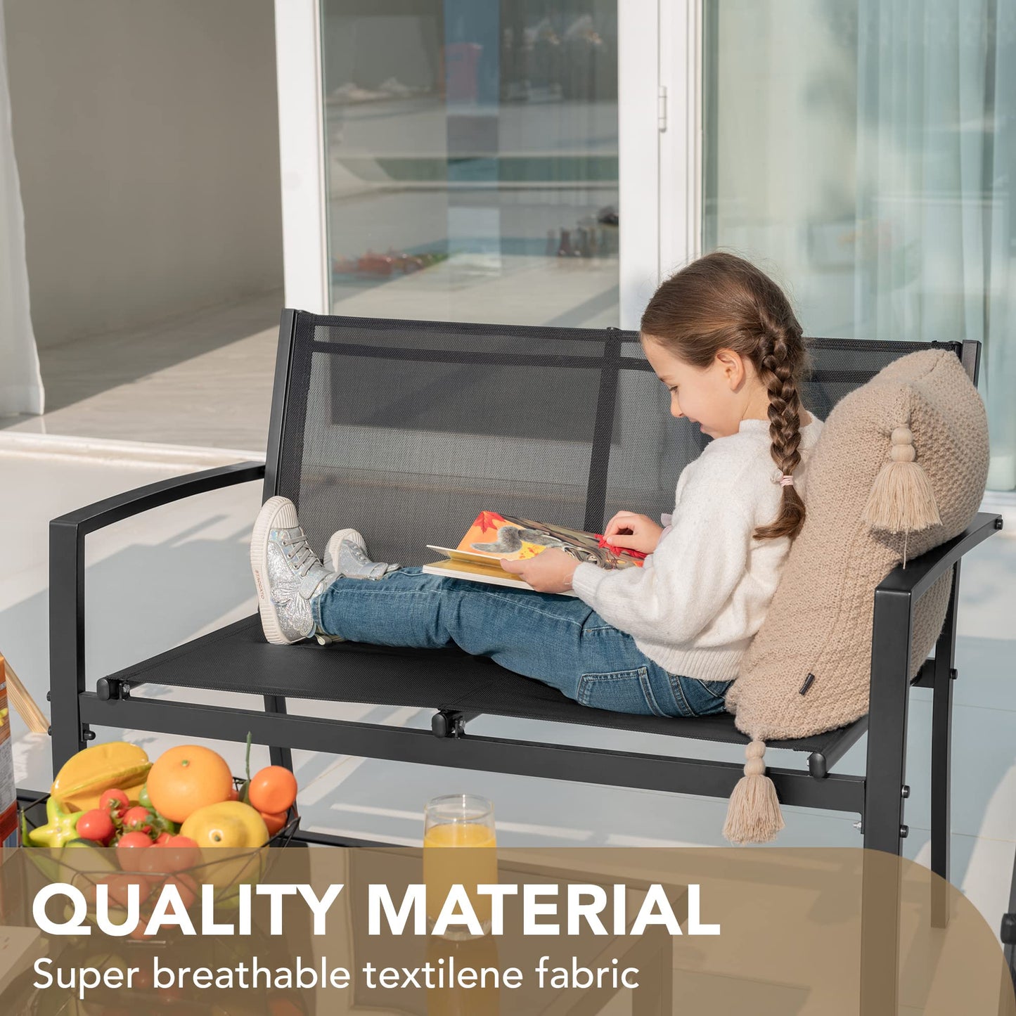 Devoko 4-Piece Outdoor Patio Furniture Set – Wicker Chairs & Glass Coffee Table, Black