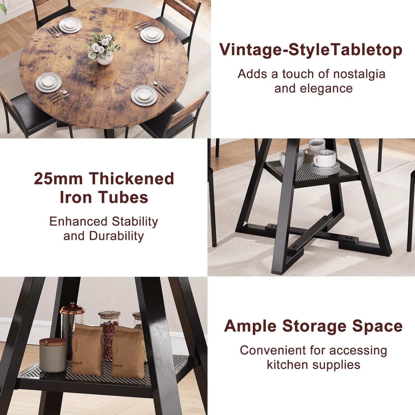 Jocoevol 47" Round Dining Table for 4 – Space-Saving Pedestal Wood Table for Kitchen & Dining Room, Vintage Finish