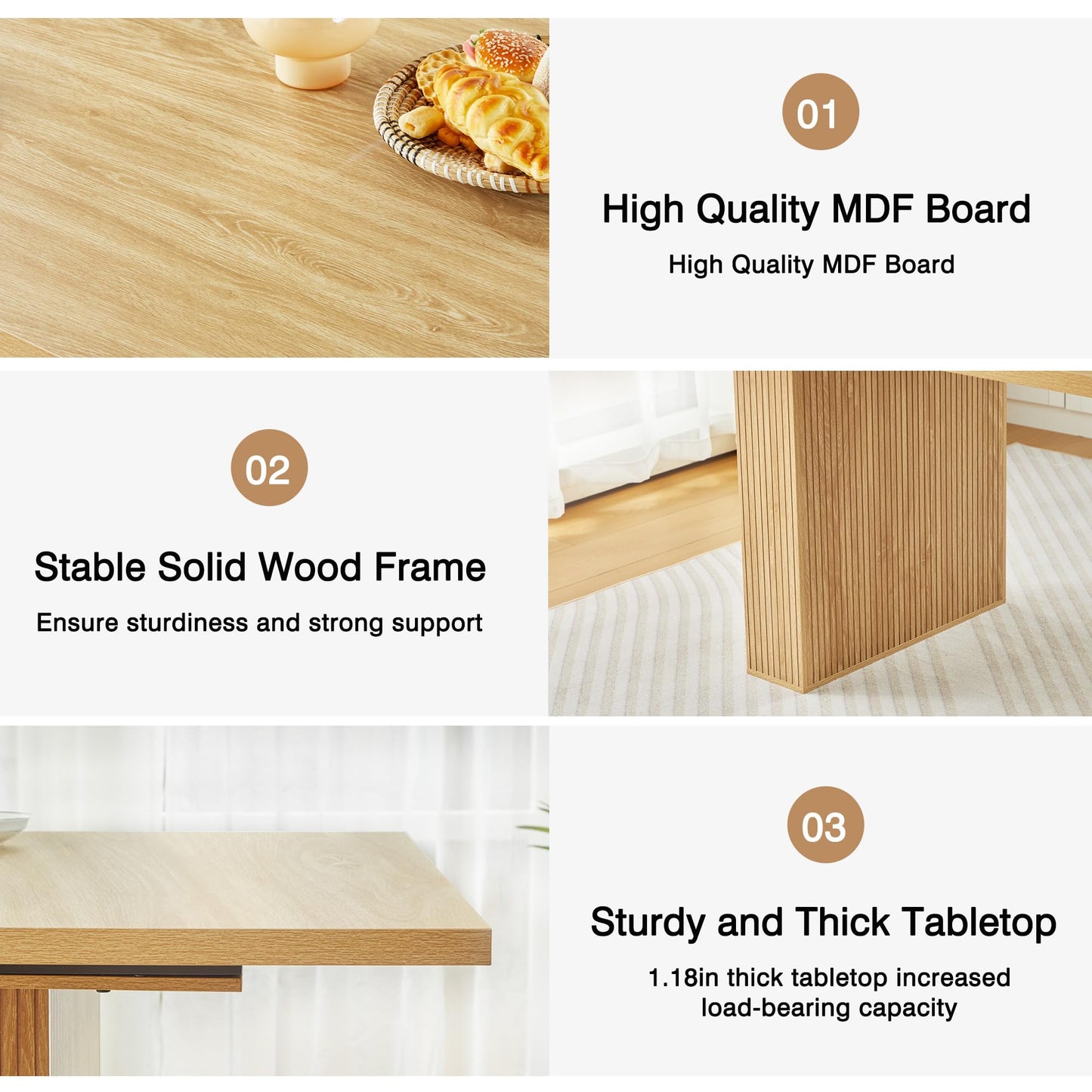 Weselon 78" Rectangular Dining Table – Modern Farmhouse Table for 6-10, Natural Wood Finish