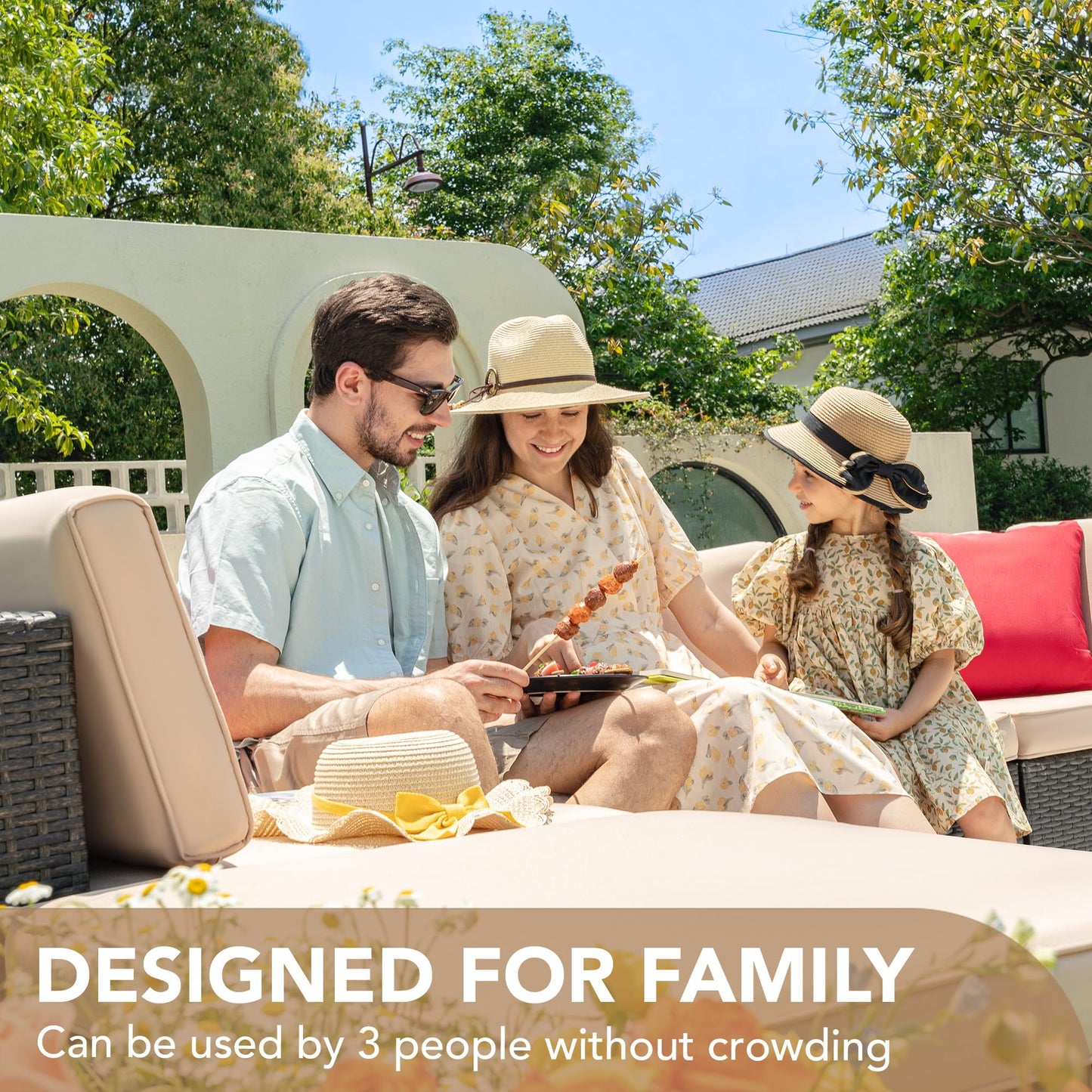 Devoko 5-Piece Outdoor Patio Furniture Set – Wicker Sectional Sofa with Cushions & Glass Table, Beige