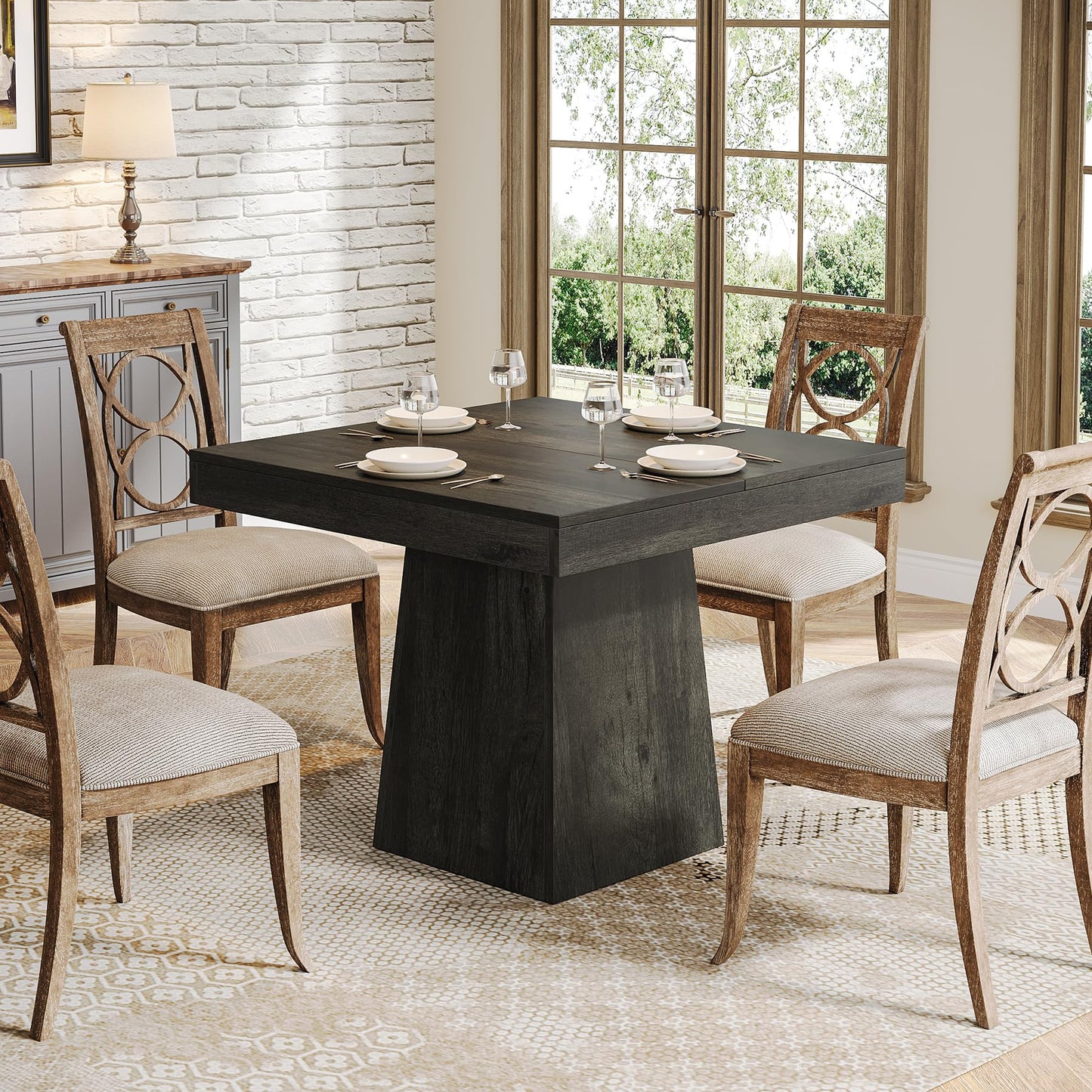 Tribesigns 31.5" Square Dining Table for 4 – Gray Farmhouse Kitchen Table