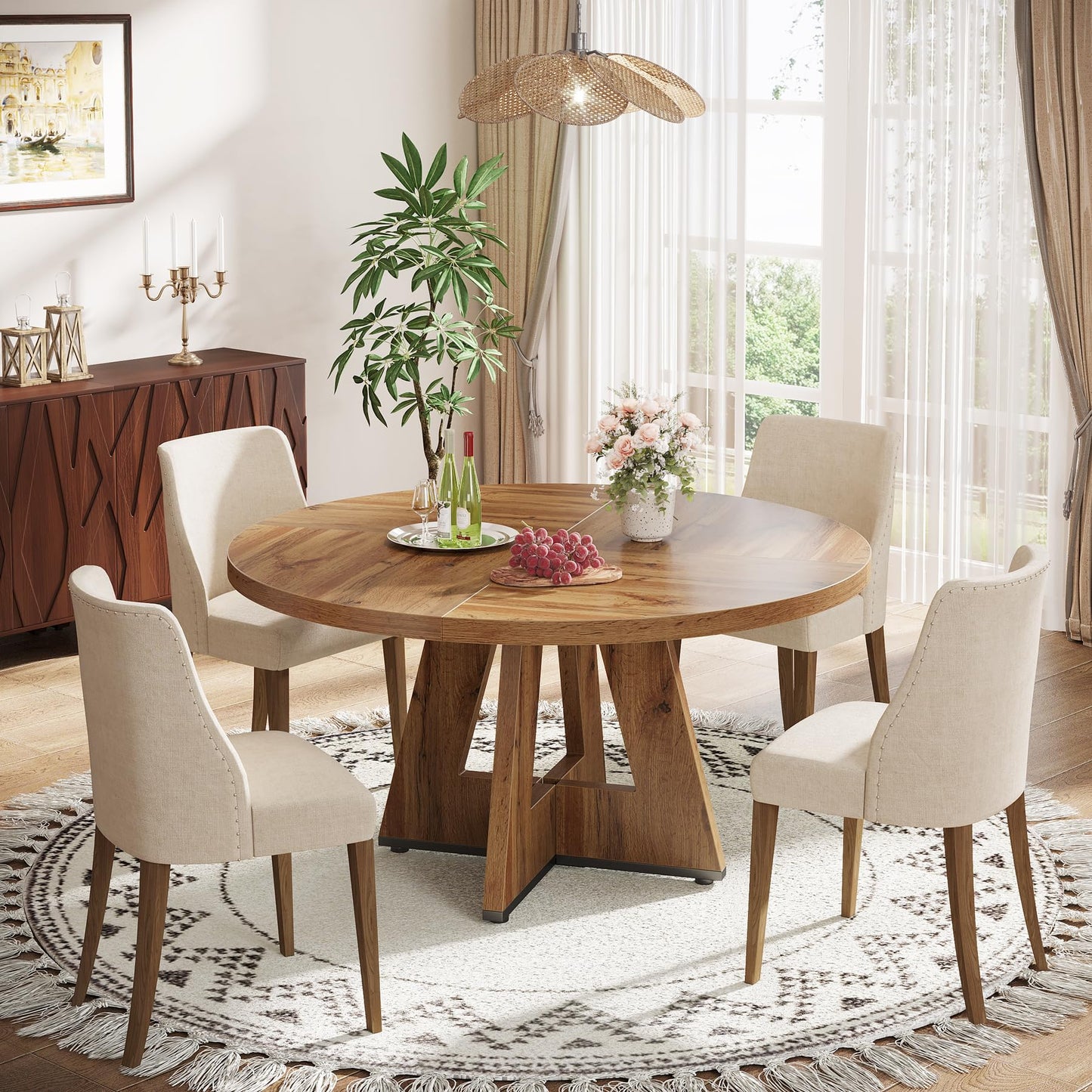 Tribesigns 47" Round Farmhouse Dining Table for 4 – Rustic Wood Dining Table
