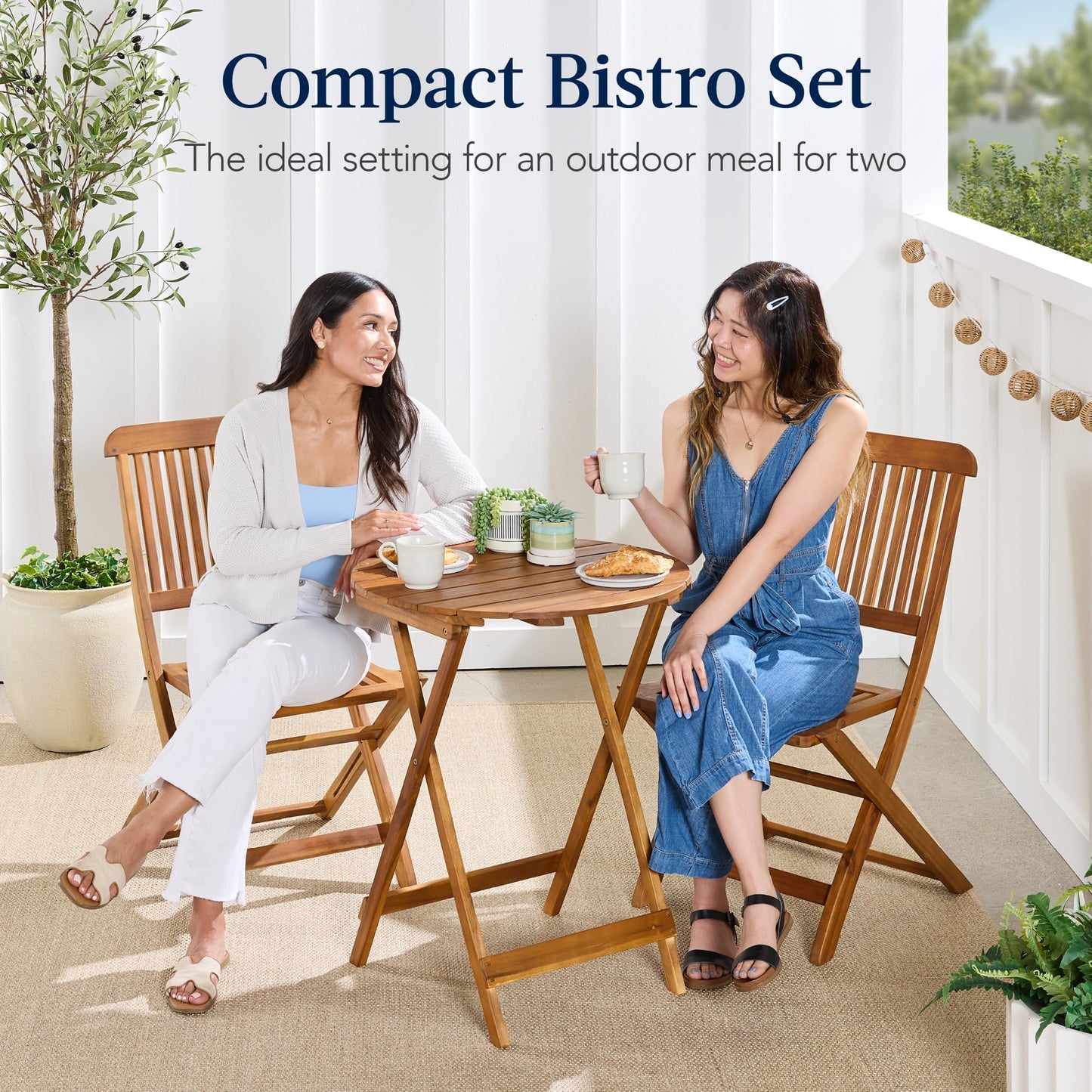 3-Piece Acacia Wood Patio Bistro Set with Foldable Chairs & Table – Natural