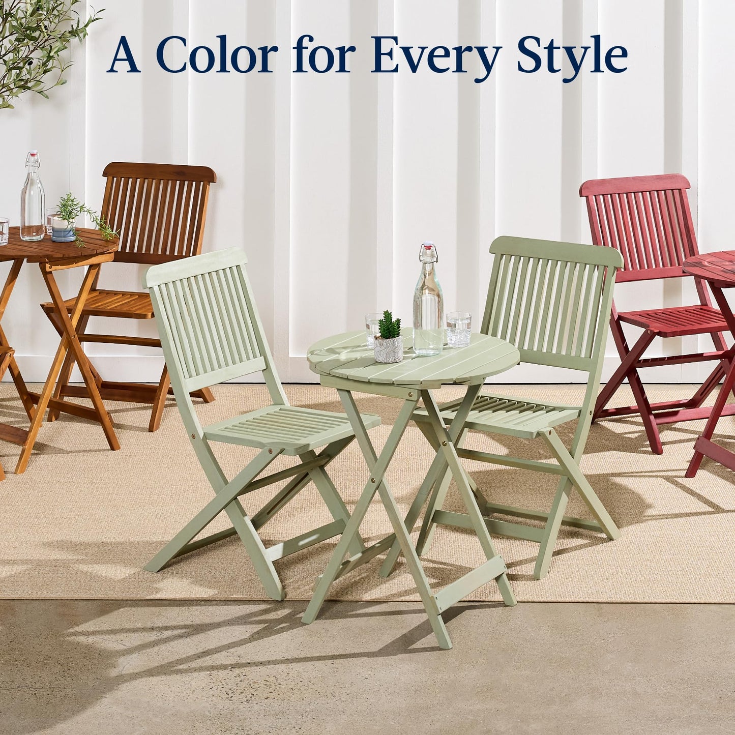 3-Piece Acacia Wood Patio Bistro Set with Foldable Chairs & Table – Natural