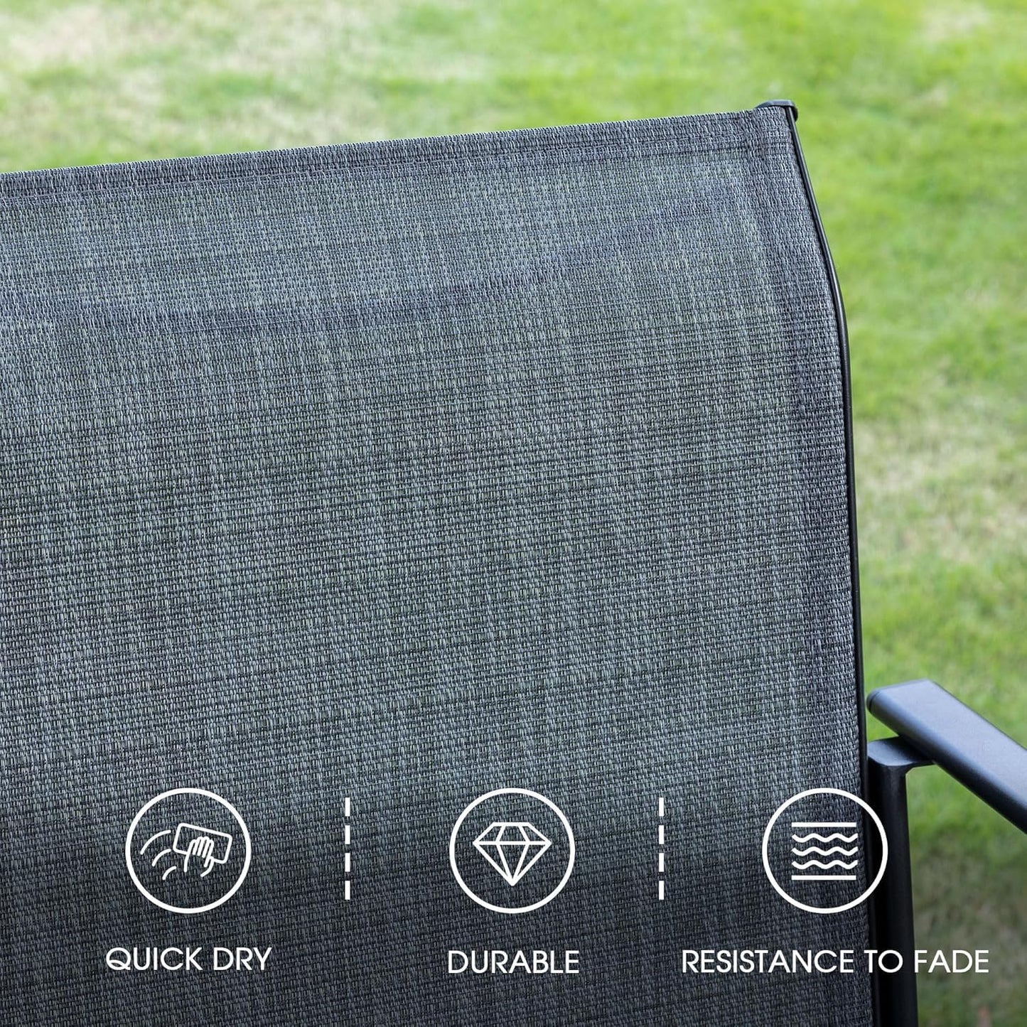 5-Piece Outdoor Dining Set with Square Table & Stackable Sling Chairs – Black/Grey