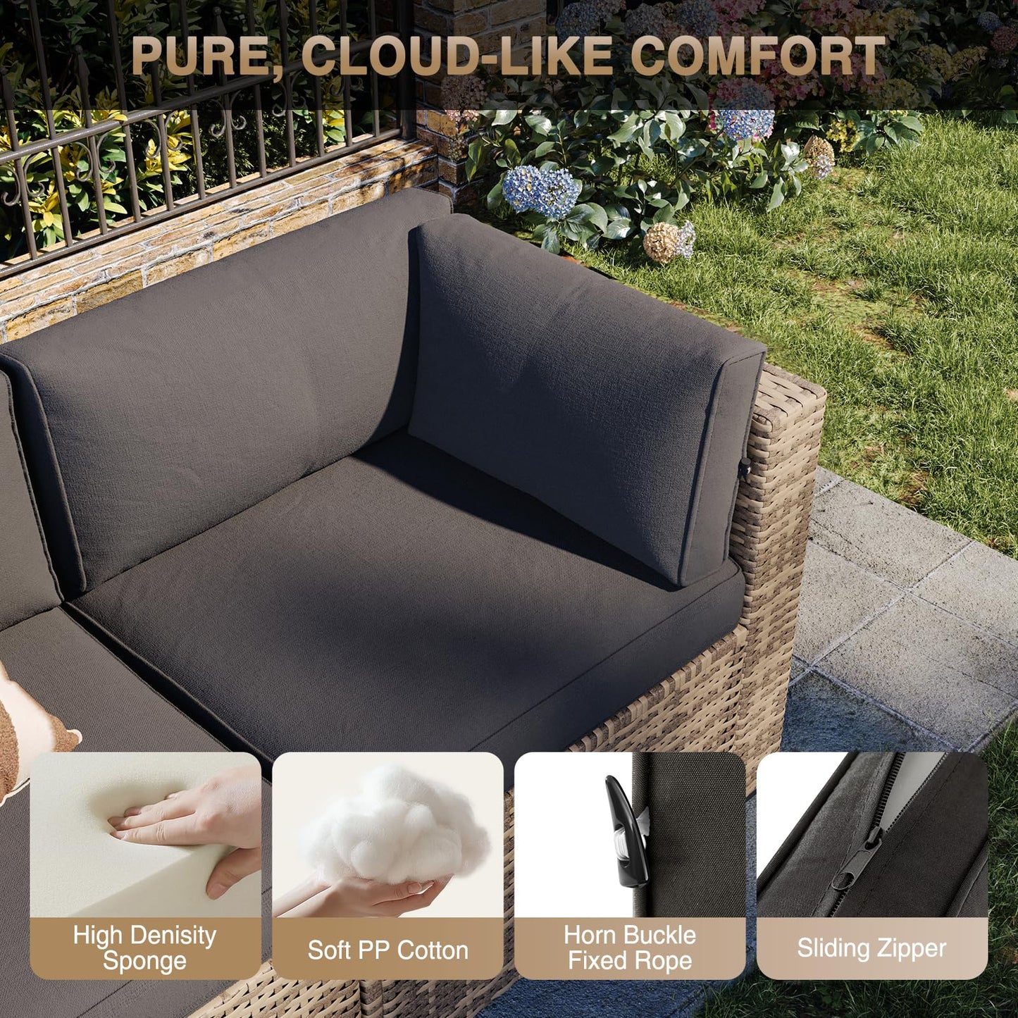 Aoxun 7-Piece Outdoor Patio Furniture Set – Wicker Sectional Sofa with Cushions for Backyard & Poolside