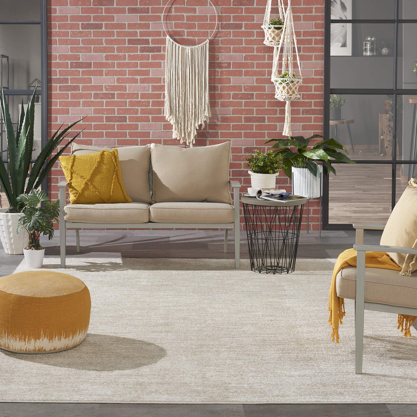 Nourison Essentials 8' x 10' Area Rug – Indoor/Outdoor, Ivory Beige, Non-Shedding