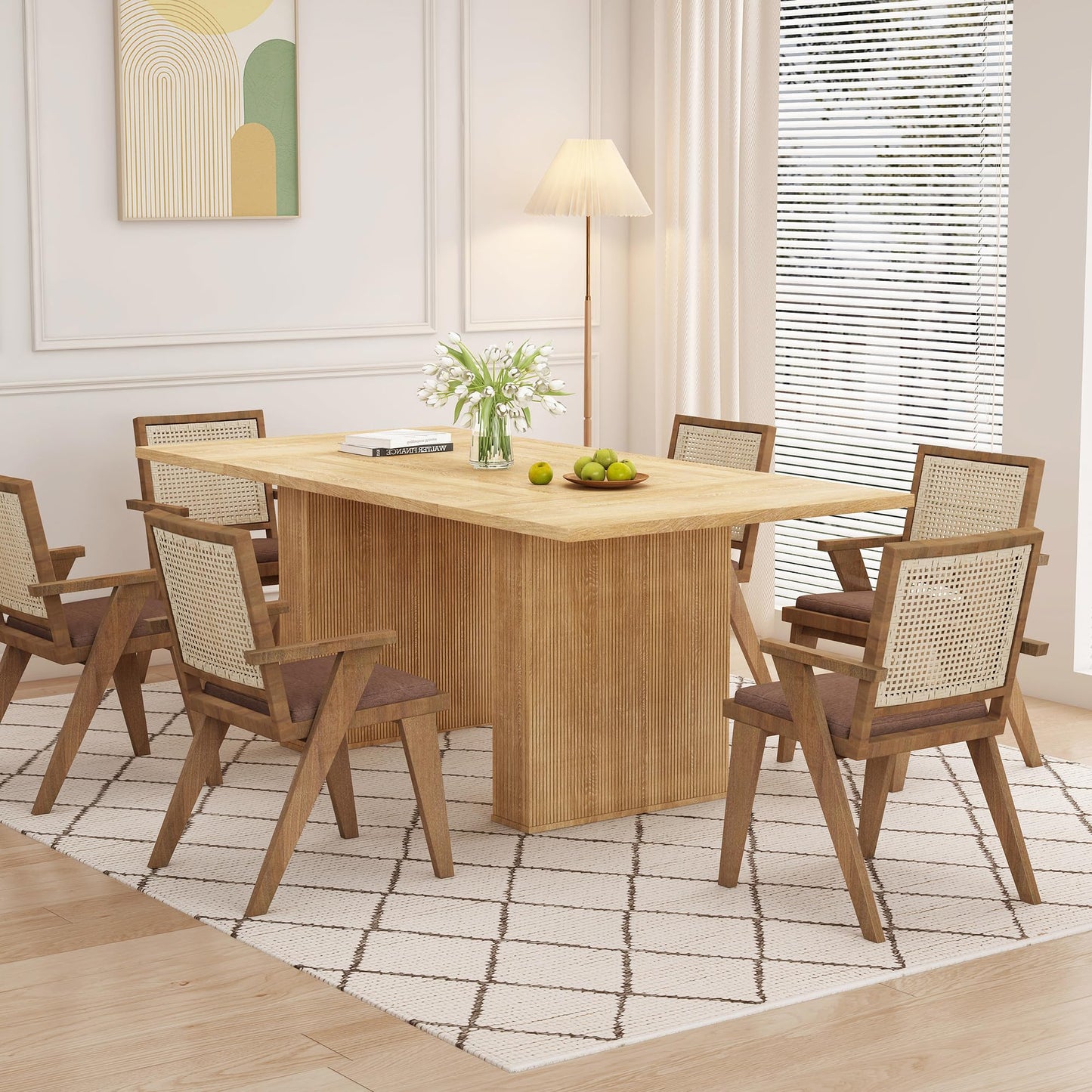 Weselon 78" Rectangular Dining Table – Modern Farmhouse Table for 6-10, Natural Wood Finish
