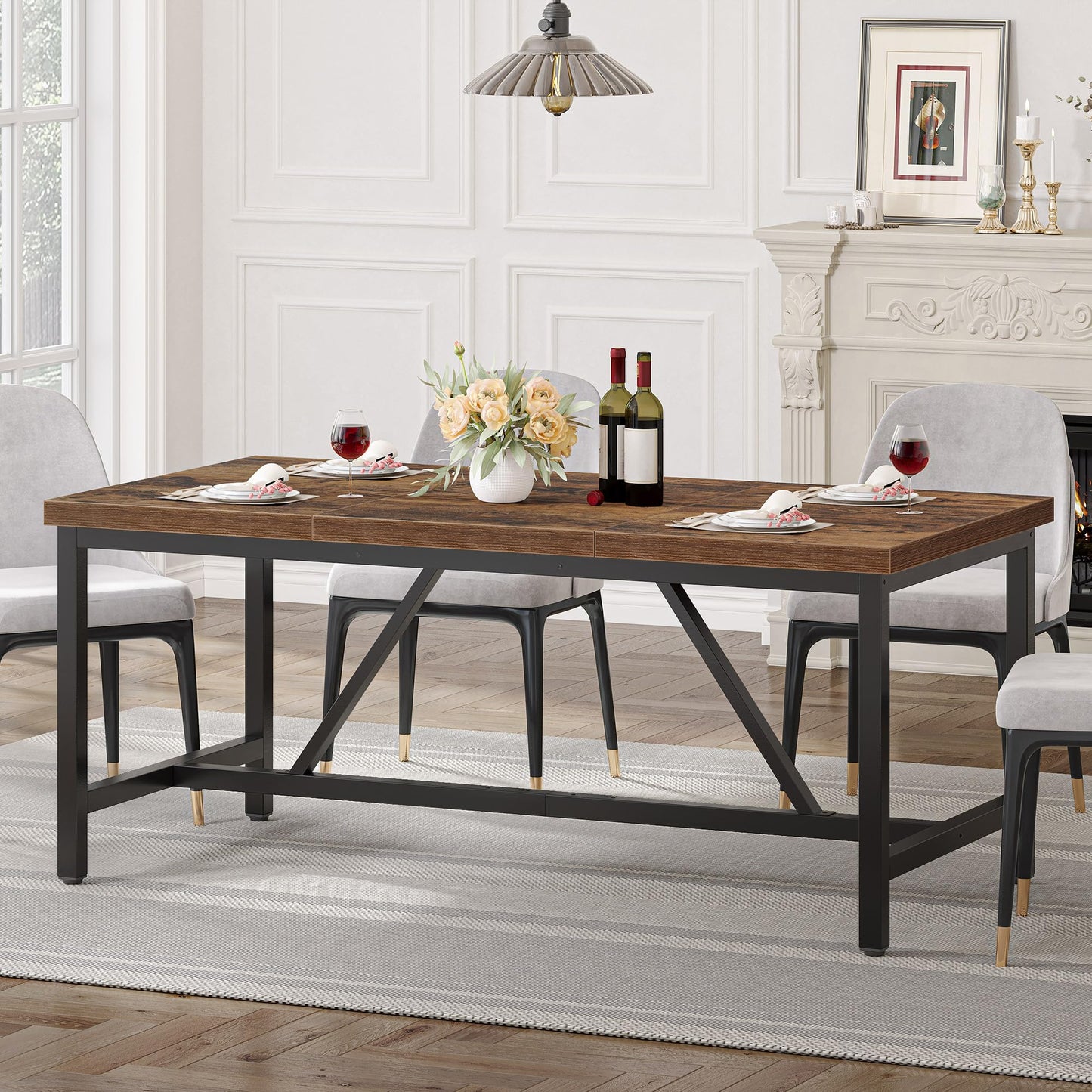YITAHOME 70.8" Rustic Brown Farmhouse Dining Table – Seats 6-8, Industrial Wood Style Rectangle Table