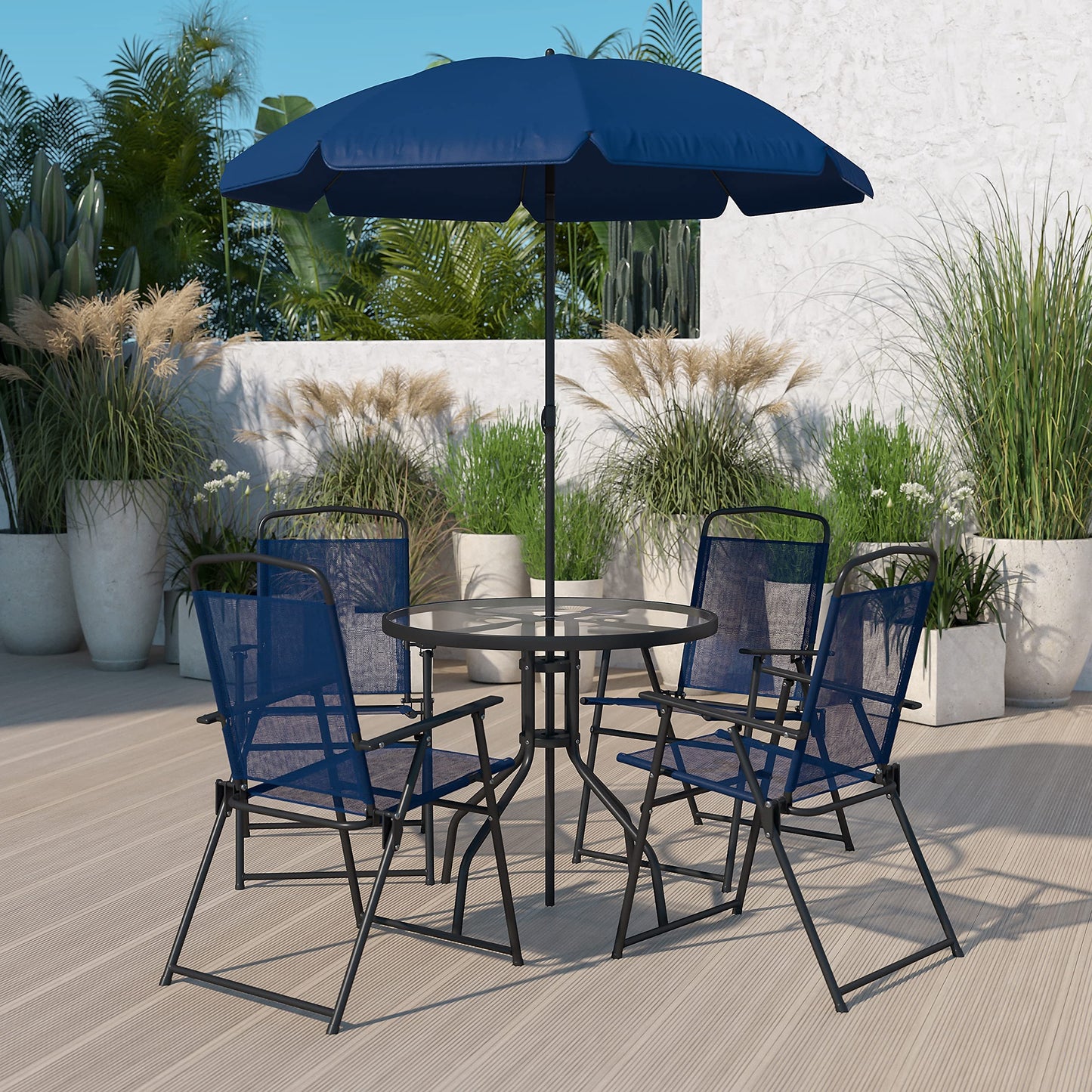Navy 6-Piece Patio Dining Set with Glass Table & Chairs