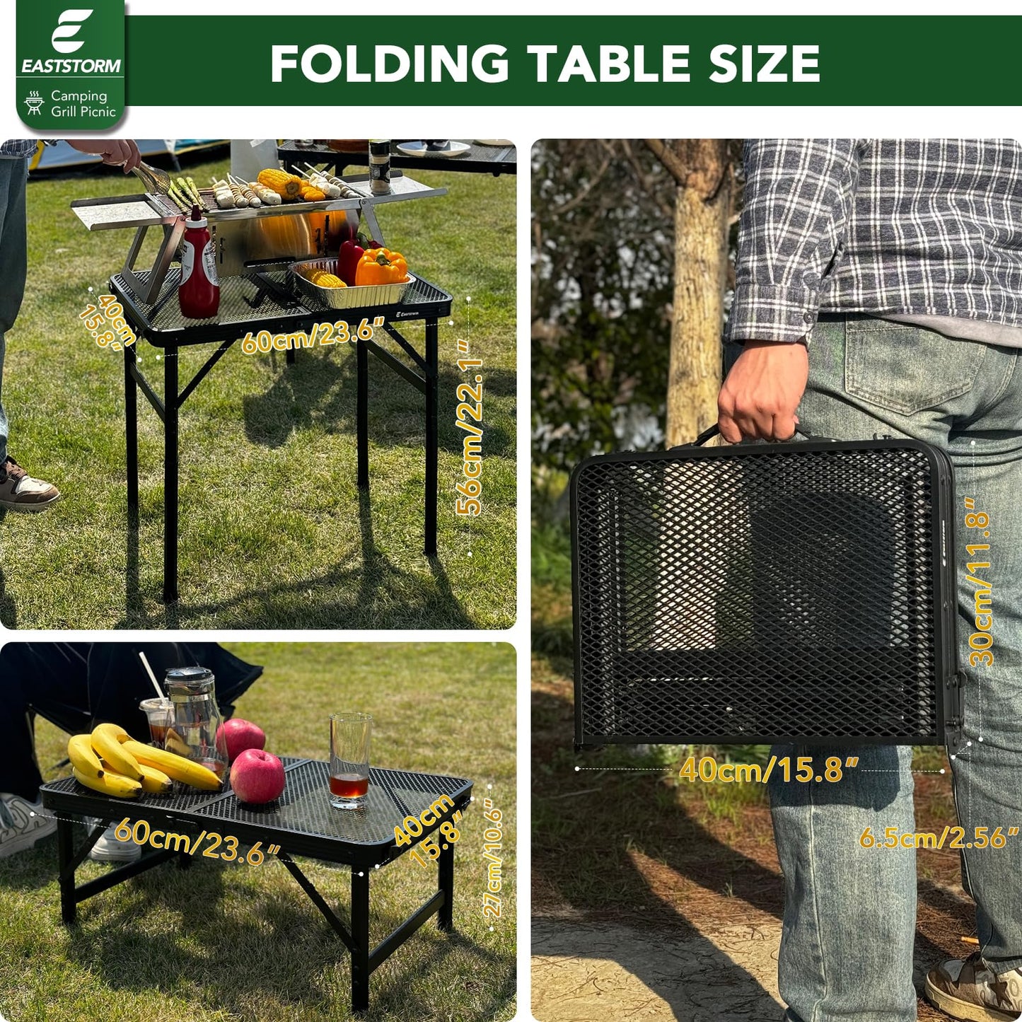 EASTSTORM Small Folding Table – Compact Portable Outdoor Table, Black, 23.6" x 15.8"