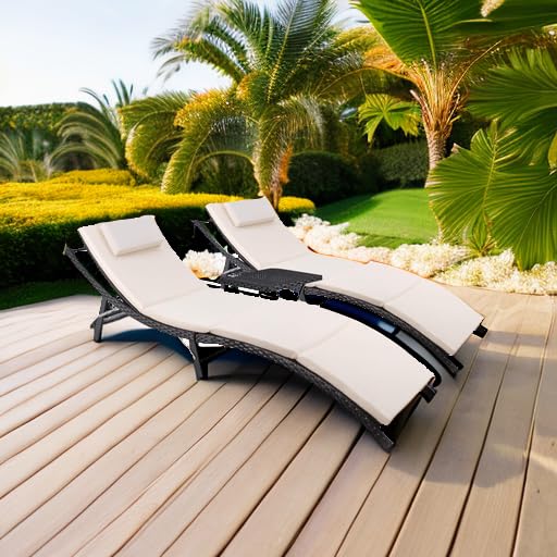 Devoko 3-Piece Outdoor Lounge Set with Cushions & Folding Table – Beige