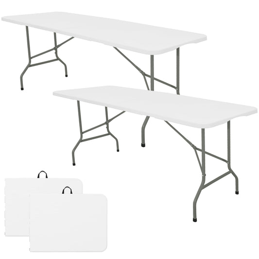 Set of 2 6ft Folding Tables – Portable Plastic Outdoor Dining Tables with Steel Legs and Carrying Handles, White