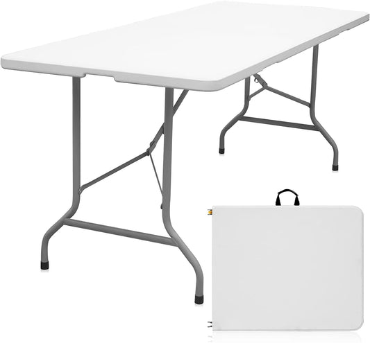 6ft Folding Utility Table – Portable Heavy-Duty Plastic Table for Indoor & Outdoor Use, White