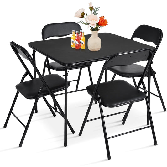 FurnitureR 5-Piece Folding Table & Chair Set – Portable Square Table with 4 Padded Chairs, Indoor & Outdoor