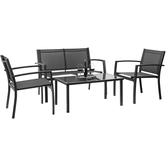 Devoko 4-Piece Outdoor Patio Furniture Set – Wicker Chairs & Glass Coffee Table, Black