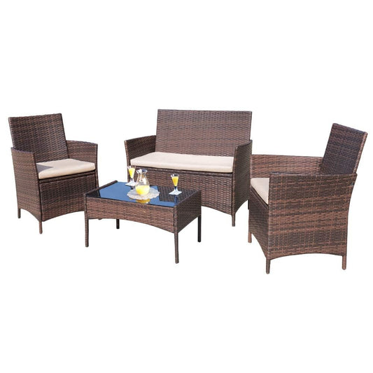 Homall 4-Piece Outdoor Patio Furniture Set – Rattan Chairs with Coffee Table, Brown/Beige