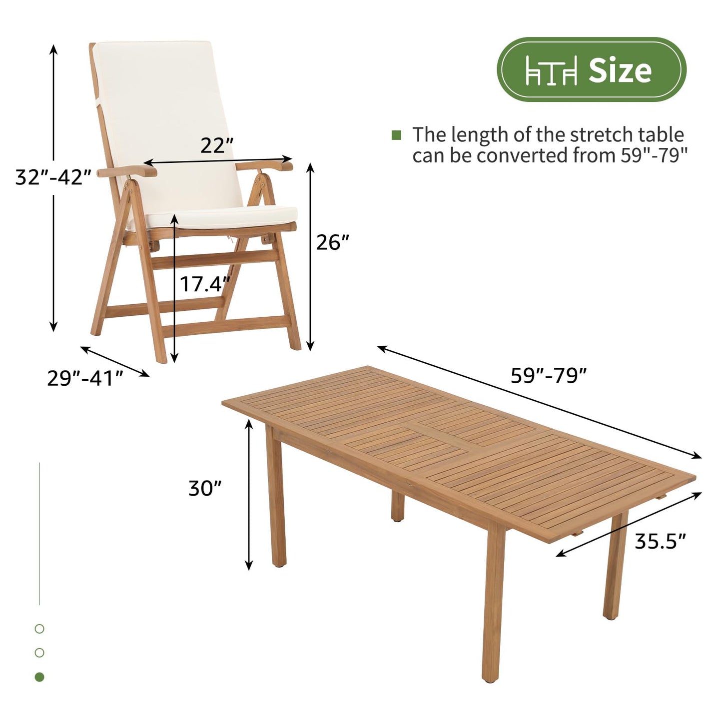 7-Piece Patio Dining Set with Extendable Table & Reclining Chairs – Beige