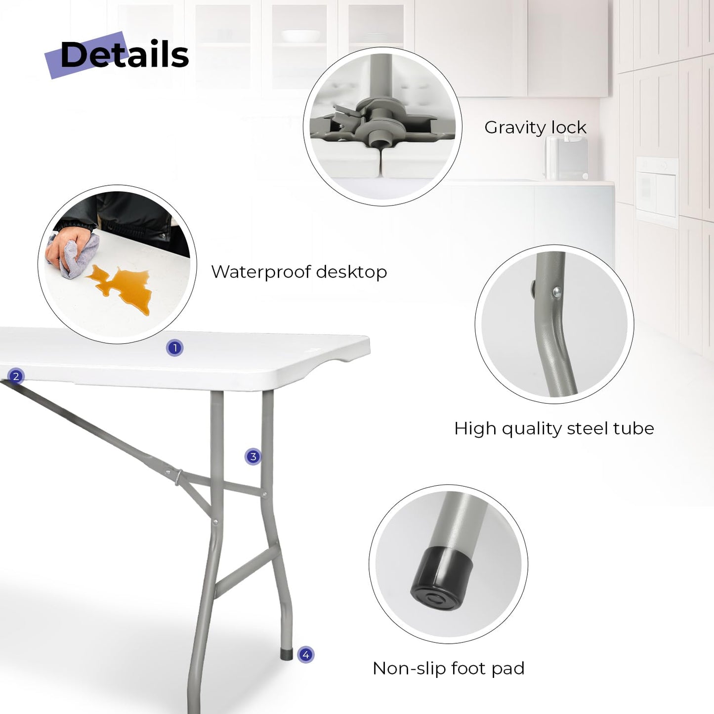 6ft Folding Utility Table – Portable Heavy-Duty Plastic Table for Indoor & Outdoor Use, White
