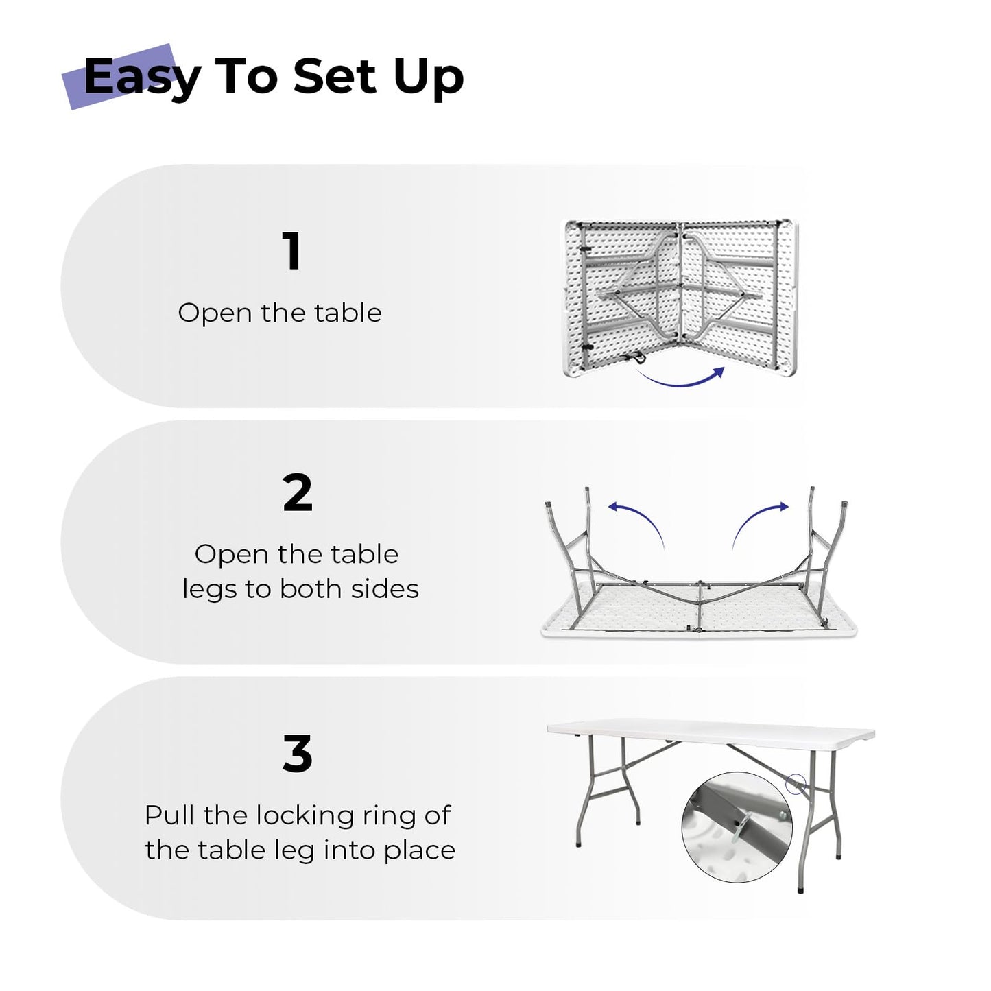 6ft Folding Utility Table – Portable Heavy-Duty Plastic Table for Indoor & Outdoor Use, White