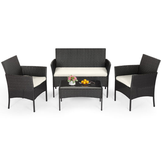 4-Piece Outdoor Patio Furniture Set – Rattan Chairs & Coffee Table