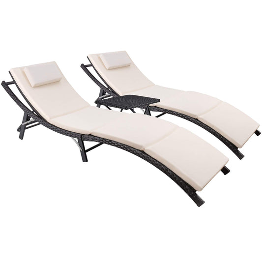 Devoko 3-Piece Outdoor Lounge Set with Cushions & Folding Table – Beige
