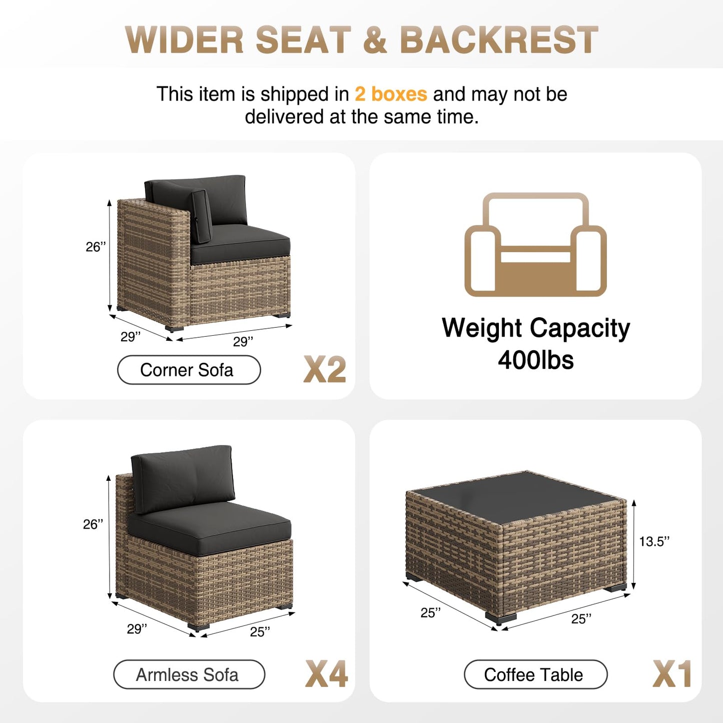 Aoxun 7-Piece Outdoor Patio Furniture Set – Wicker Sectional Sofa with Cushions for Backyard & Poolside