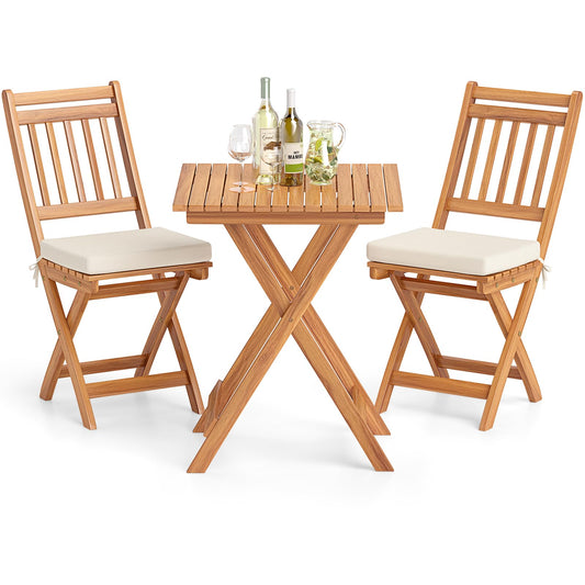 3-Piece Outdoor Folding Bistro Set with Cushioned Chairs – Off White