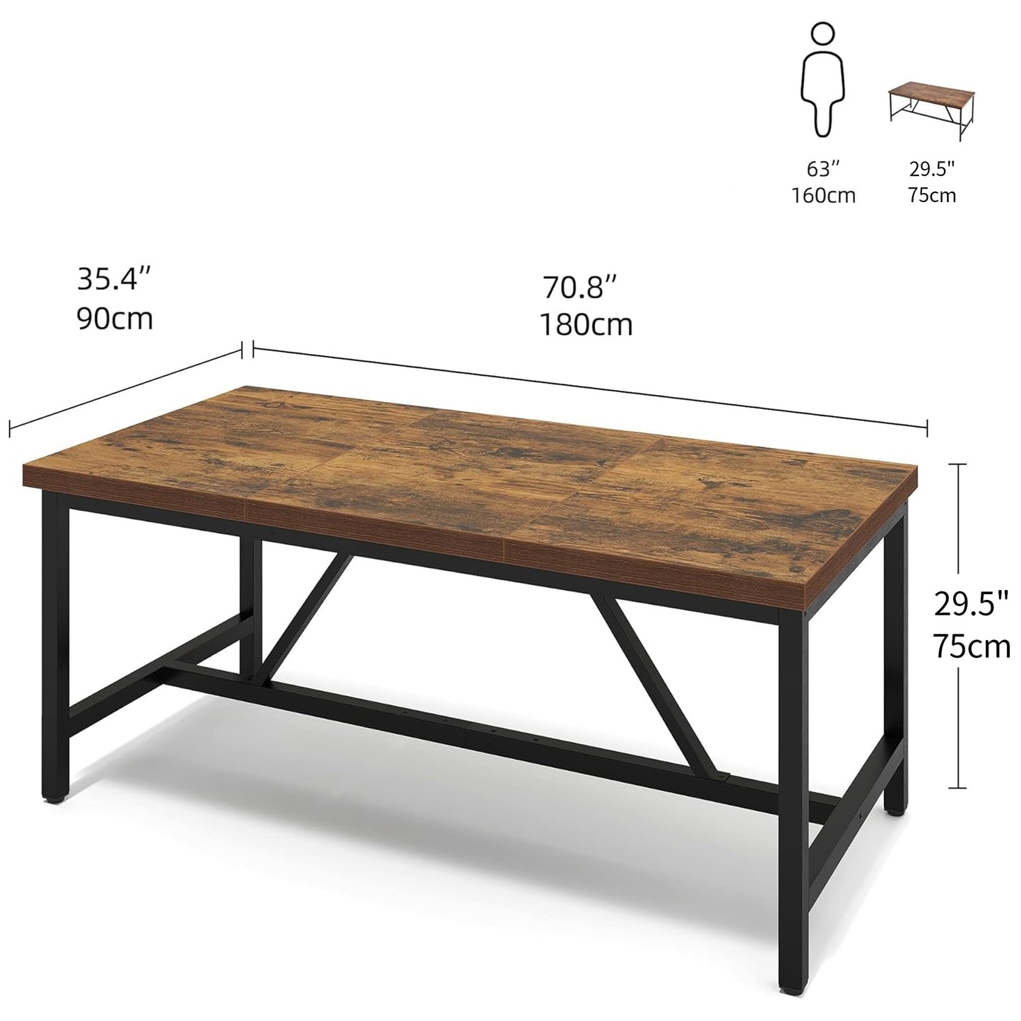 YITAHOME 70.8" Rustic Brown Farmhouse Dining Table – Seats 6-8, Industrial Wood Style Rectangle Table