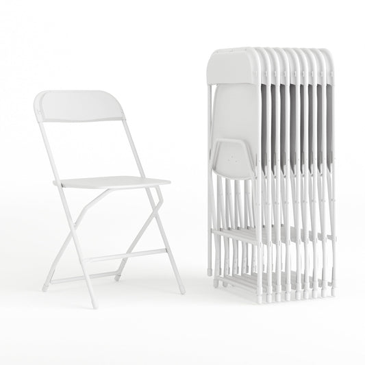 Set of 10 Heavy-Duty Foldable Plastic Chairs – Indoor/Outdoor, White