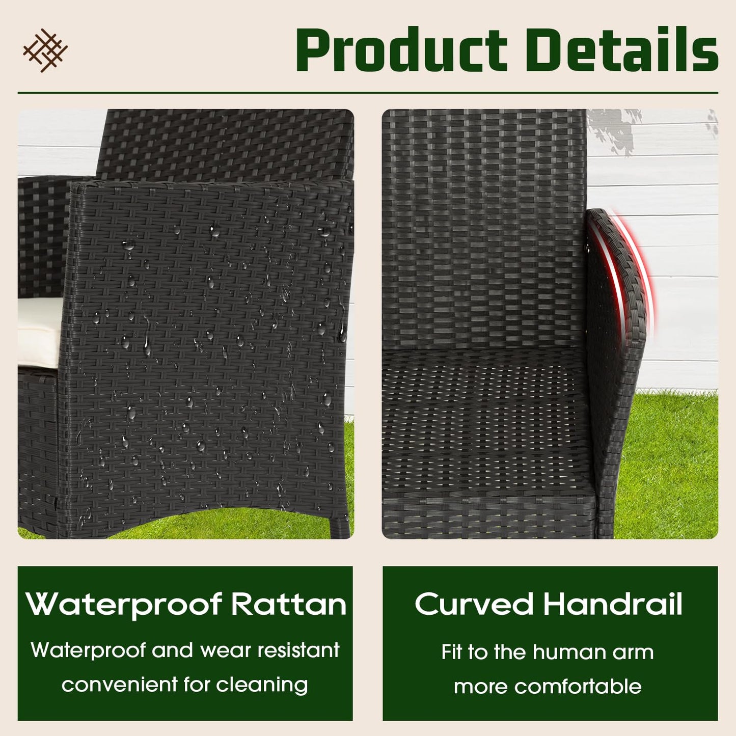 4-Piece Outdoor Patio Furniture Set – Rattan Chairs & Coffee Table
