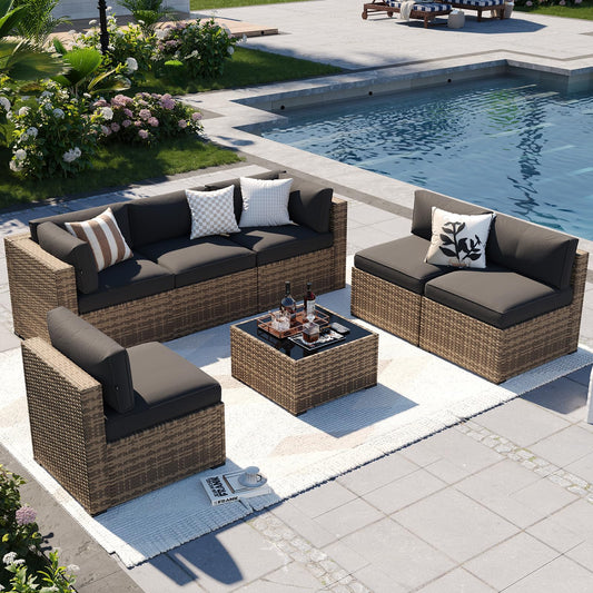 Aoxun 7-Piece Outdoor Patio Furniture Set – Wicker Sectional Sofa with Cushions for Backyard & Poolside